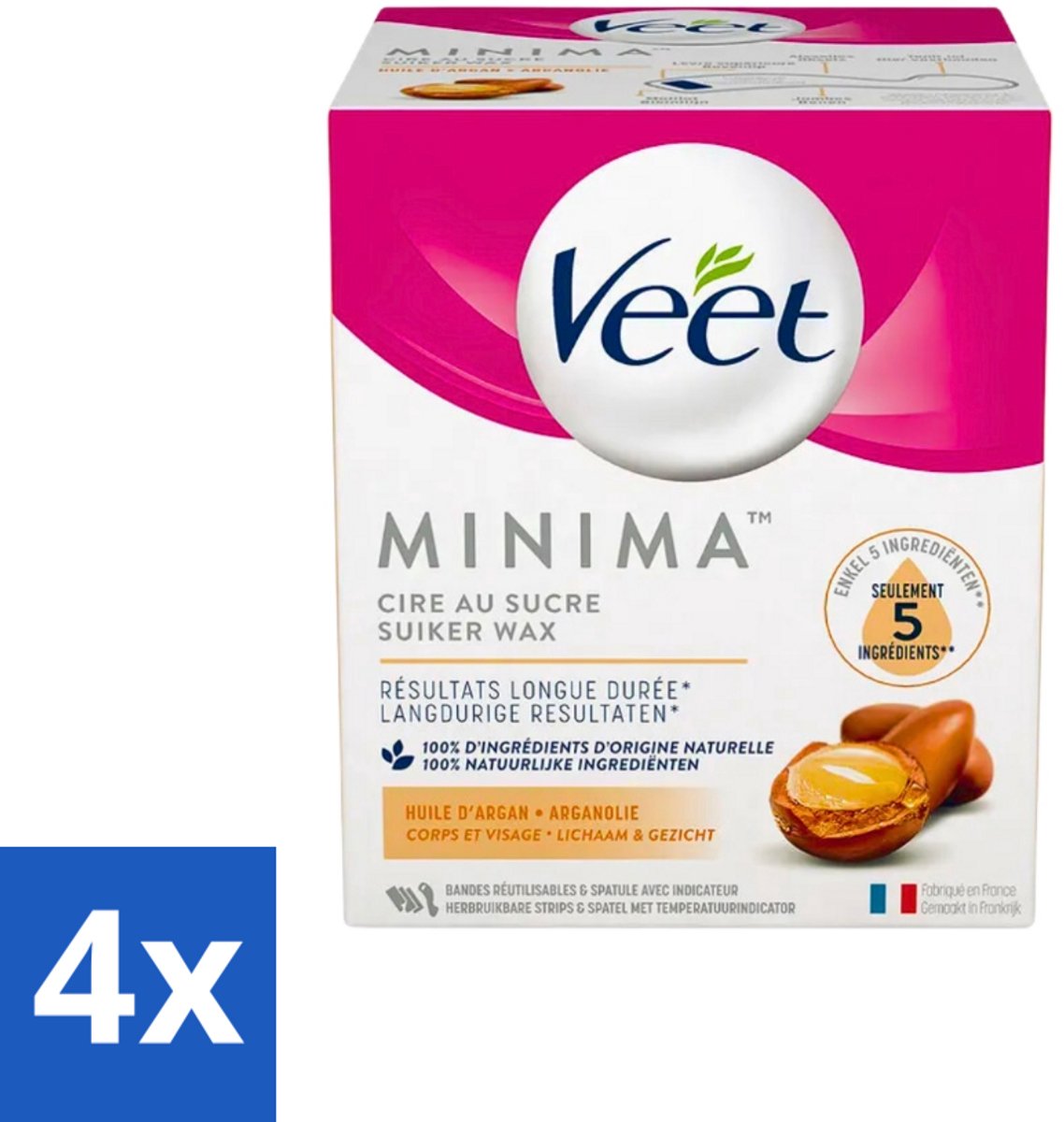 Veet - Warme Wax - Orientaalse Ontharings Wax - Minima - Arganolie - 250ml - Voordeelverpakking - 4 stuks