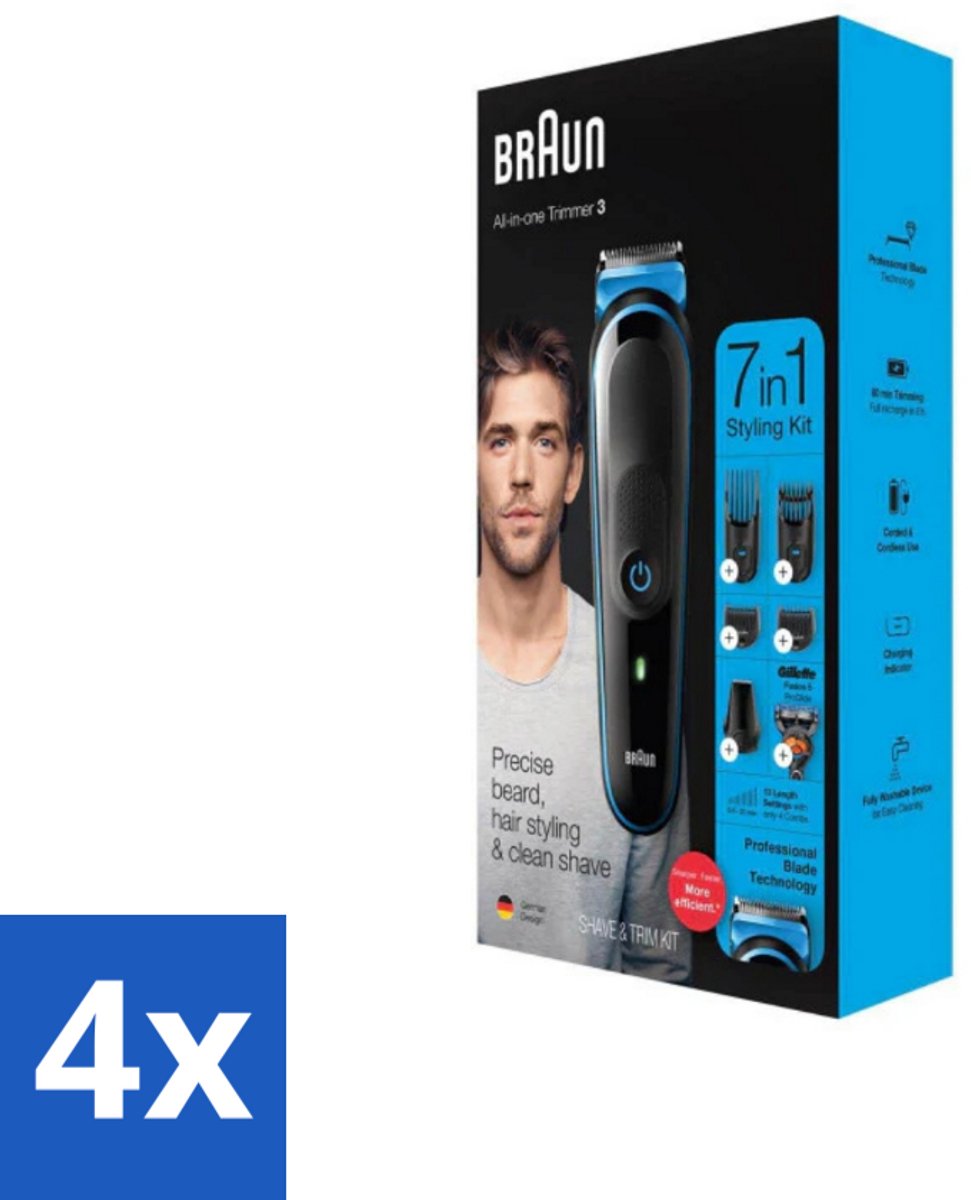 Braun - Trimset - 7-in-1 - 1 Trim Apparaat - 6 Opzetstukken - Voordeelverpakking - 4 stuks