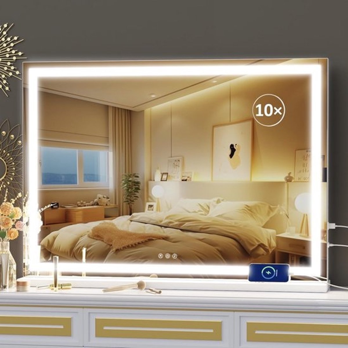 Grote LED Make-upspiegel met Dimbare Verlichting en 10x Vergroting