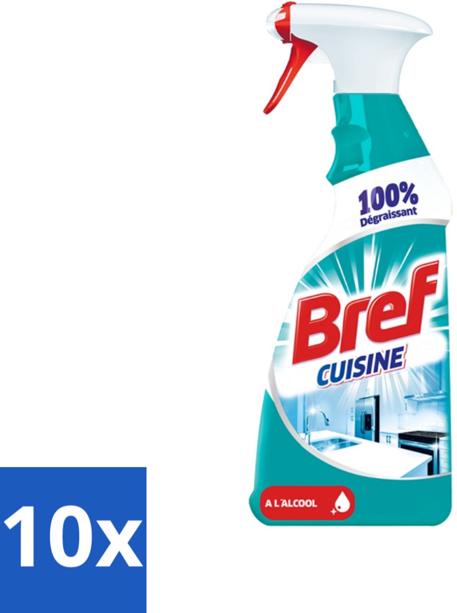 Bref Keuken - Reinigingsspray - Ontvetter - Met Alcohol - 750 ml - Bulkverpakking - 10 stuks