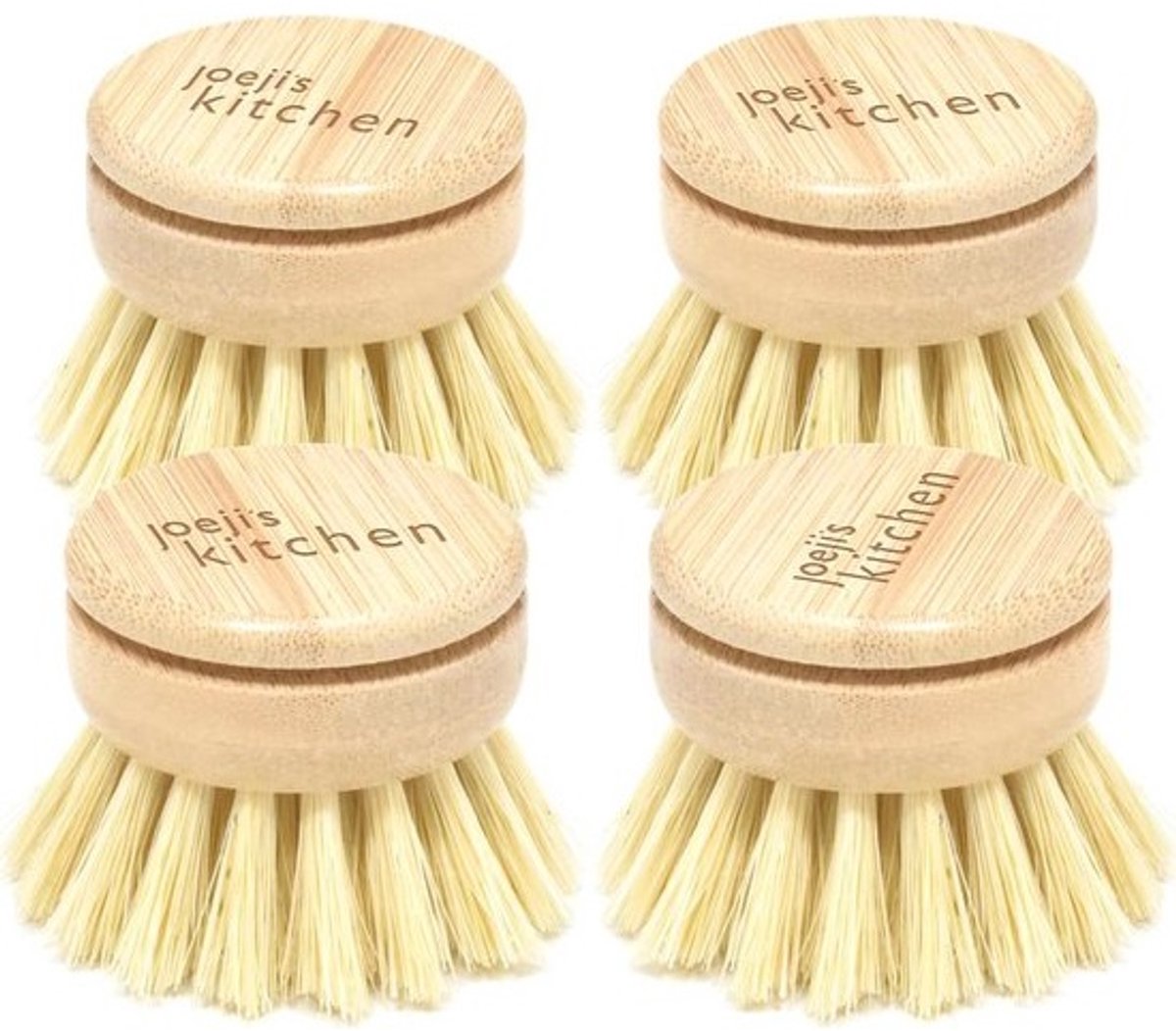 Set van 4 Houten Afwasborstels met Bamboe Handvat en Sisalvezel Borstels - Eco-vriendelijk en Krasvrij