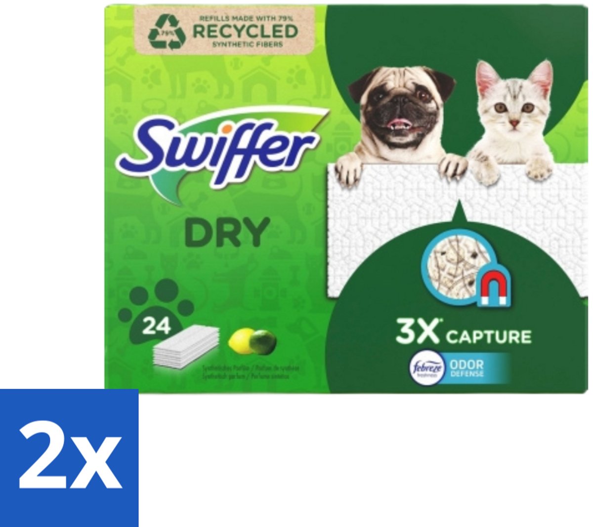 2 x Swiffer Dry - Vloerdoekjes - Navulling - Febreze Citroengeur - 24 Doekjes - Vloerdoekjes - Stofzuigen - Schoonmaken - Vloerreiniger - Navulling