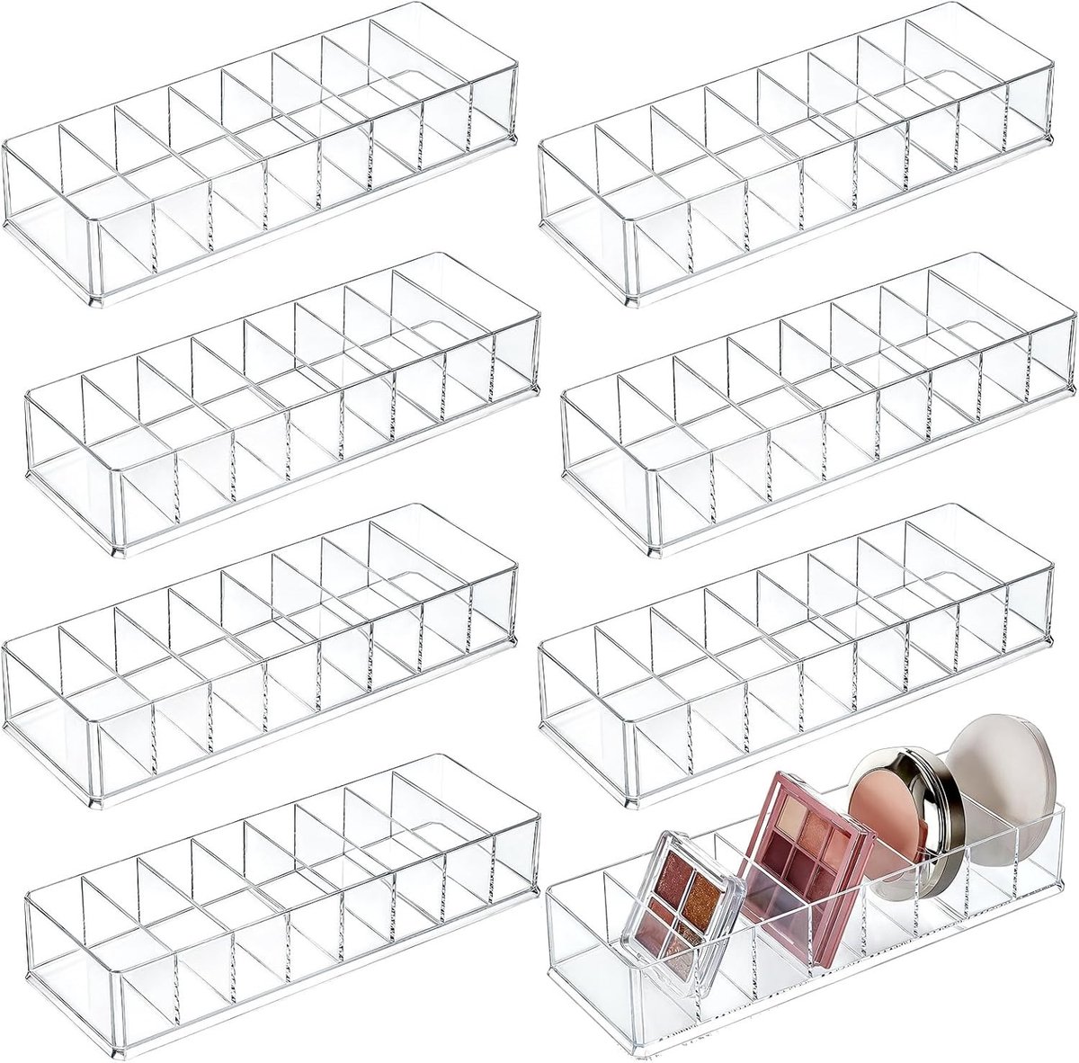 Compacte acryl organizer met 8 transparante laden voor cosmetica, ideaal voor oogschaduwpaletten, lippenstift en make-up accessoires in de badkamer