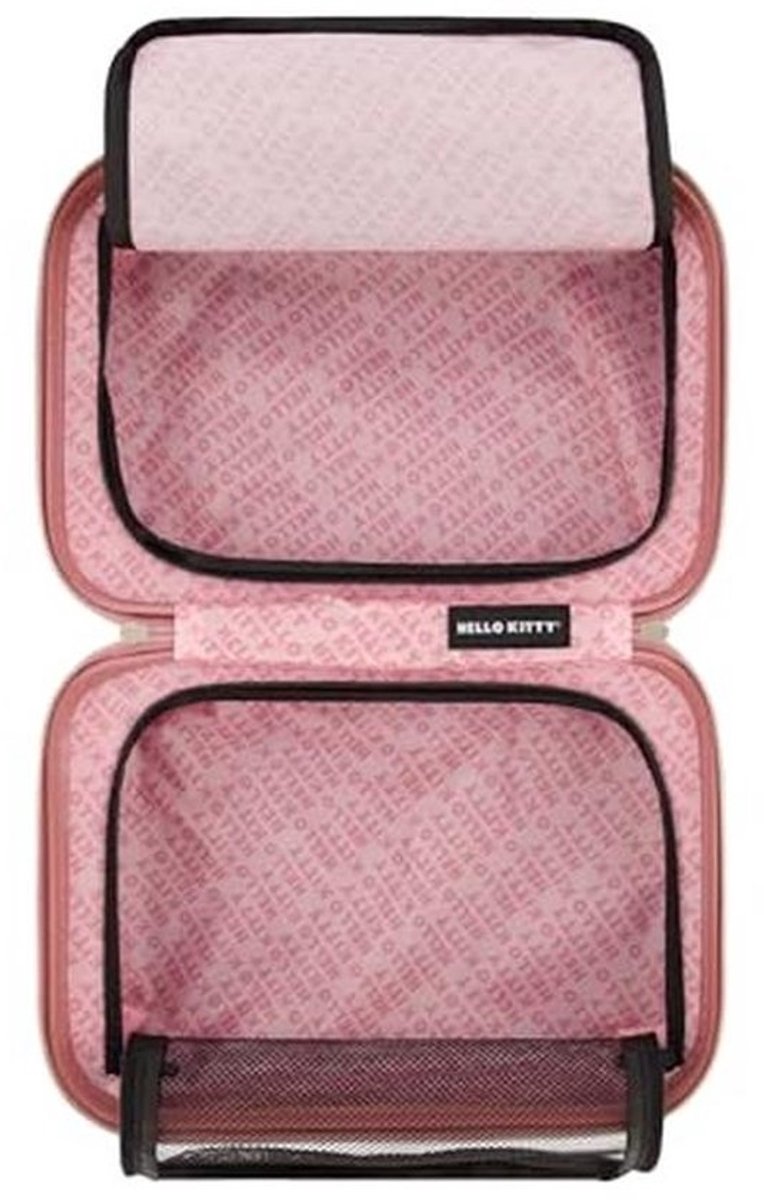 Roze reis make-up koffer met verstelbare schouderriem en trolleyhoes