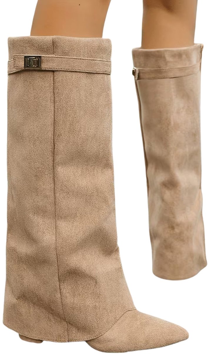 Currero Dames Cowboy Laarzen Hoge Hak Enkellaarzen Kniehoge Western Boots Chelsea 34 Beige