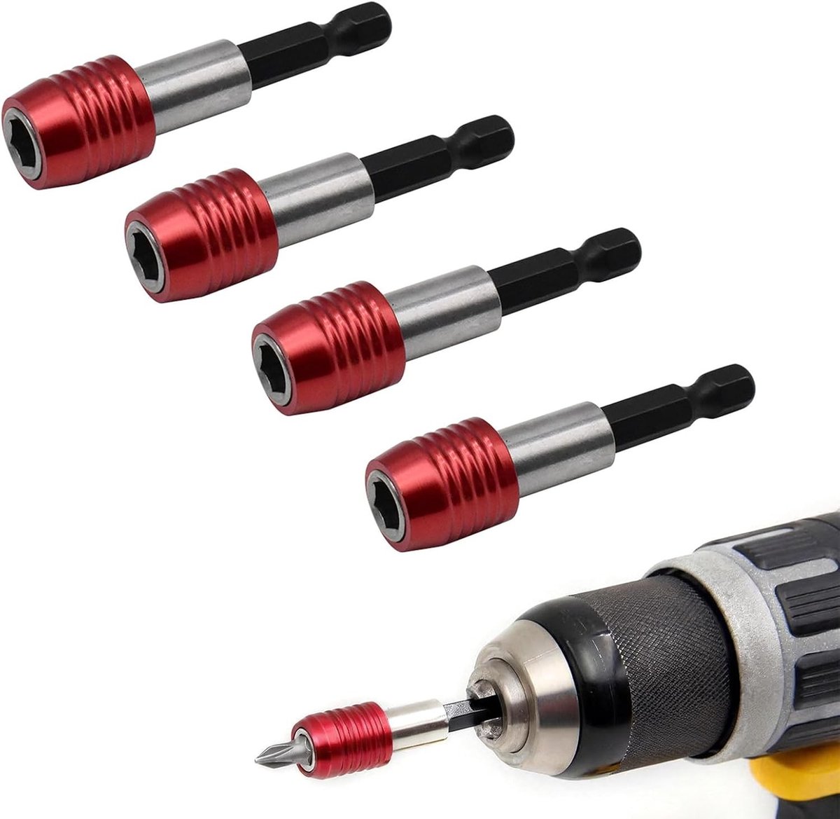 Set van 4 Magnetische Bit Houder van 60mm voor 1/4 Inch Snelle Ontgrendeling met Zelfvergrendelende Schroevendraaier en Accessoires voor Klusprojecten