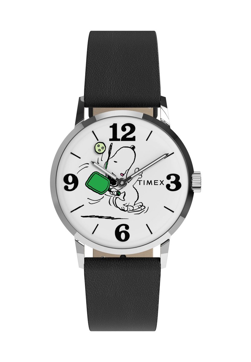 Timex Peanuts X Timex Marlin Pickleball 38Mm Leather Strap Watch Quartz Analoog Horloge Zwart Kast Gemaakt Van 100% Roestvrij Staal En Een Armband Van 100% Leer 38 TW2Y50400AJ