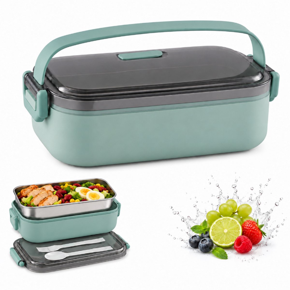 Lunchbox - Lunchbox Kinderen - Bento Box - RVS Broodtrommel - Enkellaagse Lunchbox - Lekvrije Meal Prep Container voor School en Werk - BPA-Vrij met Bestek - groente