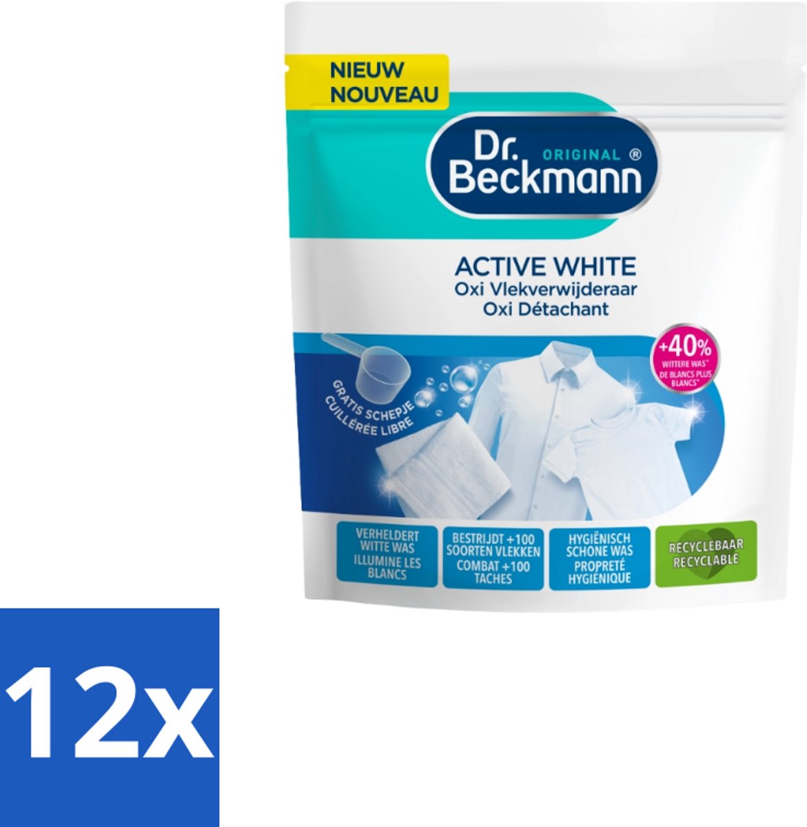Dr. Beckmann – Active White Oxi – Witte Was Poeder – 400 g - Voordeelverpakking - 12 stuks
