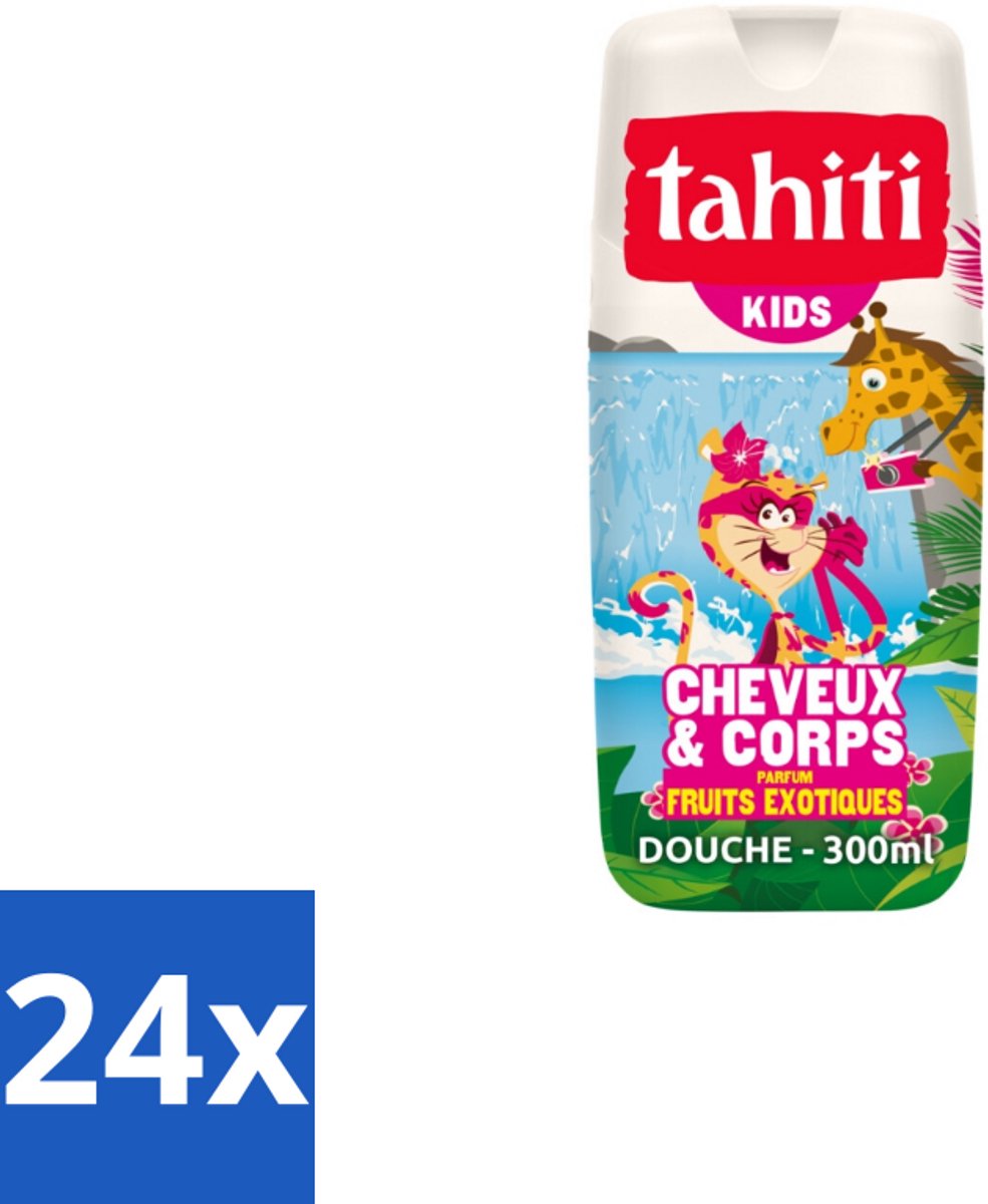 24 x Tahiti – Douchegel – Kids - 300 ml - Douchegel Voor Kinderen - Exotisch Fruit Geur - Douchegel Voor Haar En Lichaam - Kinderhuid Verzorging - Speelgevoelige Douchegel