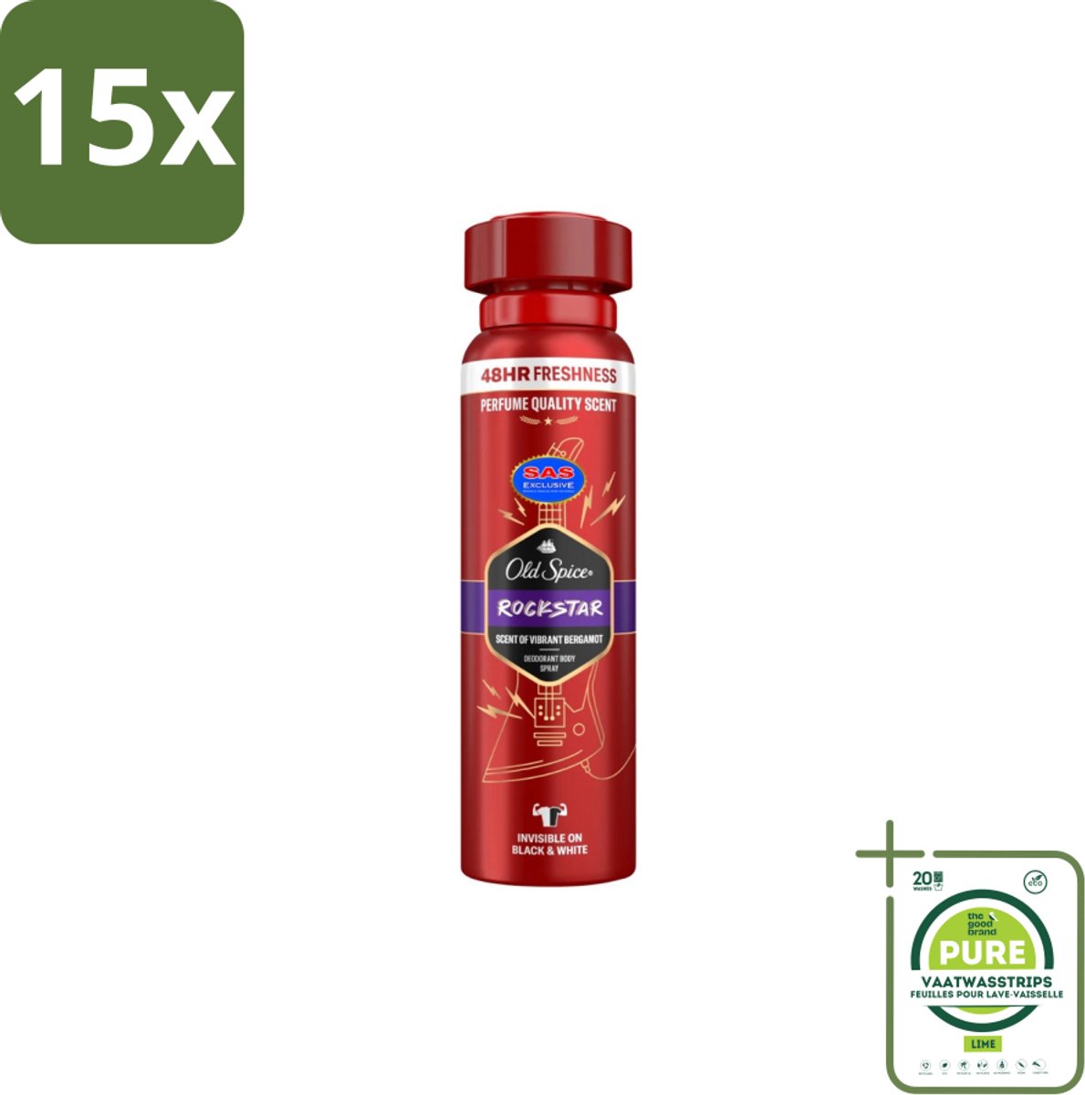 15 x Old Spice – Deospray – Rockstar – 150 ml - Grootverpakking - Old Spice Rockstar - Deodorant Spray - Frisheid - Lichaamsgeur - Energie