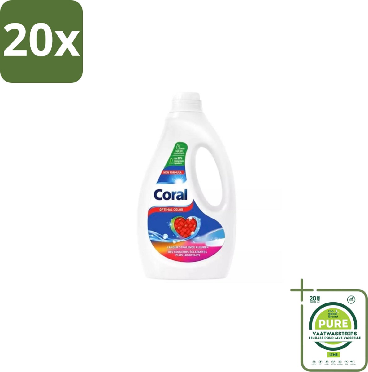 20 x Coral – Vloeibaar Wasmiddel – Optimal Color – 1170 ml - Grootverpakking - Kleurbehoud - Vlekverwijdering - Anti-pluis - Wasmiddel - Wasresultaat