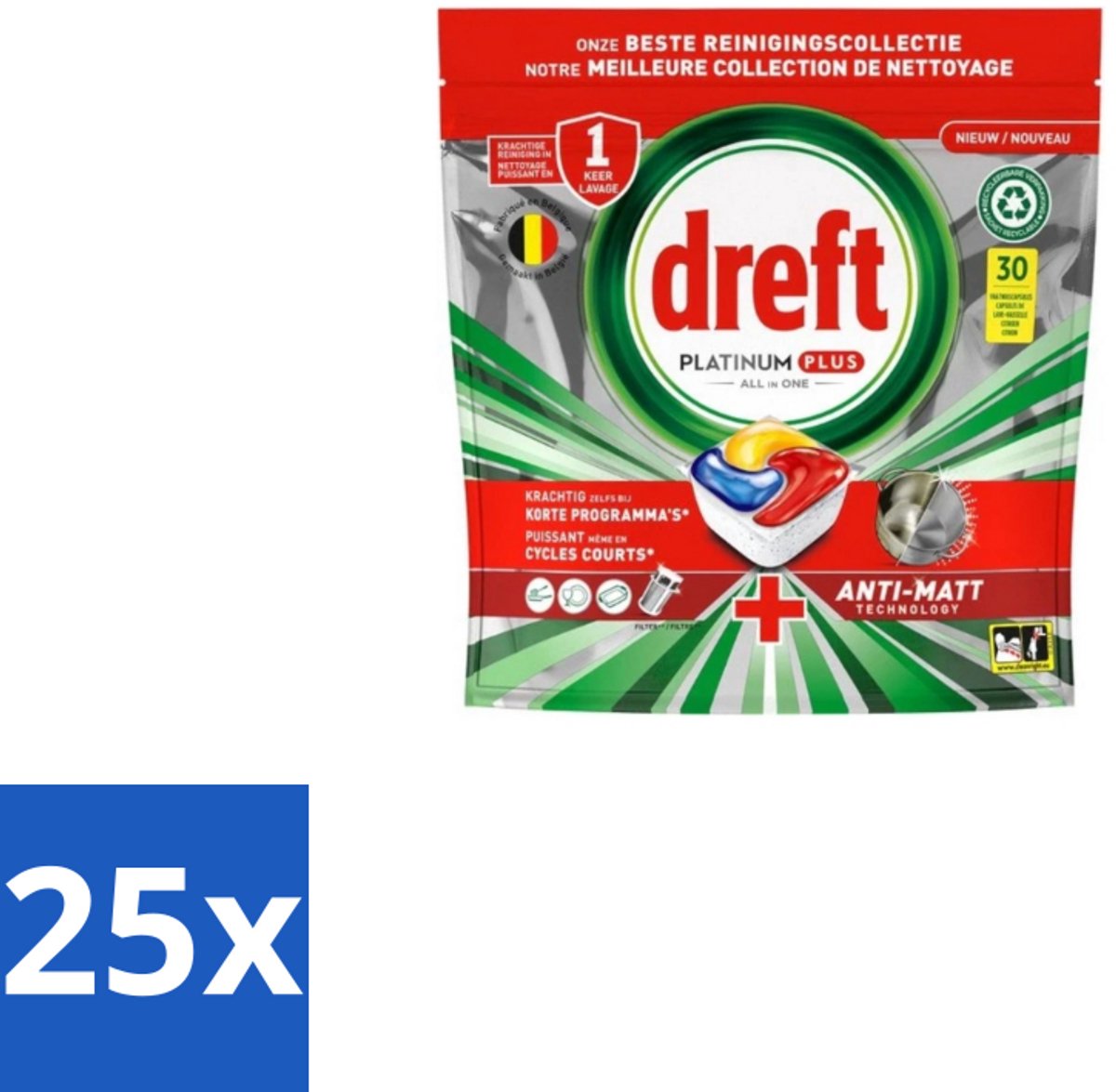 Dreft – Vaatwastabletten – Platinum Plus All-in-One – Original – 30 Tabletten - Bulkverpakking - 25 stuks