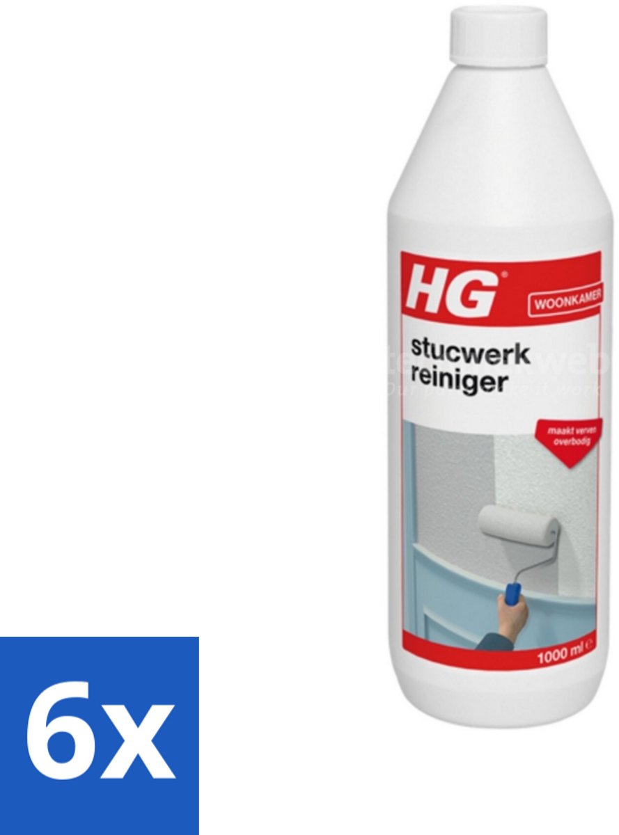 6 x HG - Stucwerk Reiniger - Zeer Snelle Werking - Grondige Reiniging - 1L - Stucwerk Reiniger - Sierpleister Schoonmaken - Stucwerk Schoonmaken - Muurreiniger - HG Stucwerk Reiniger