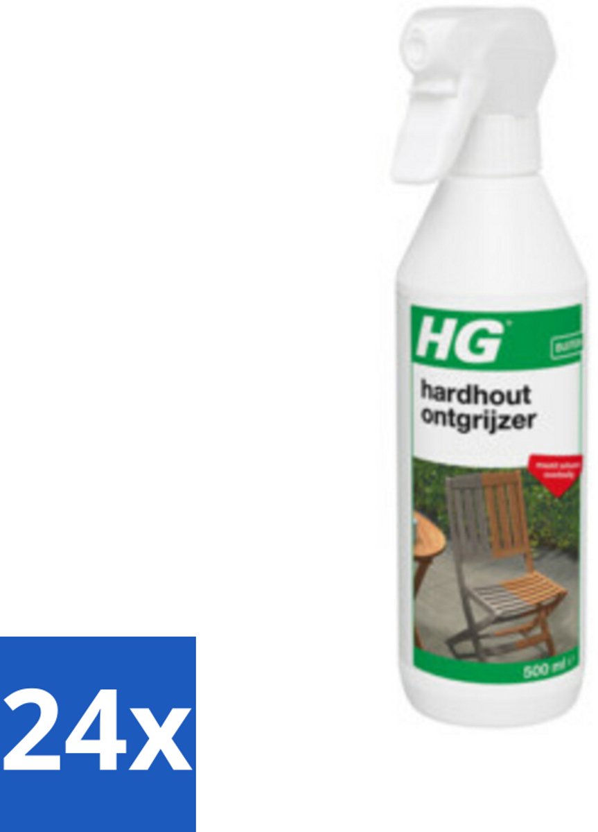 24 x HG Hardhout Ontgrijzer 500 ml - Hardhouten Tuinmeubelen - Houtontgrijzer - Tuinmeubelen Schoonmaken - Hout Reinigen - Vergrijzing Verwijderen
