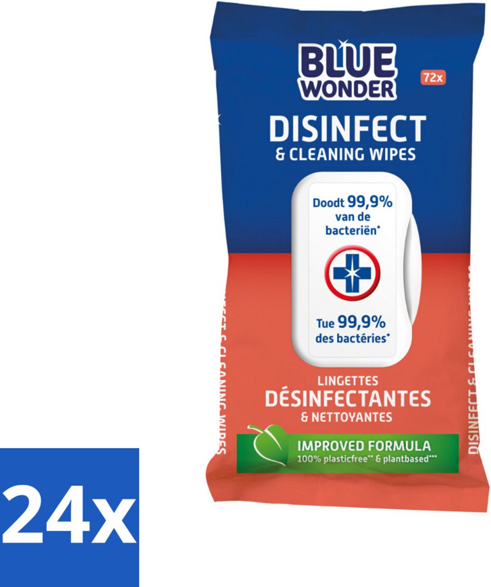 24 x Blue Wonder Desinfectie Reiniger Doekjes 72 stuks per verpakking - Reinigen - Desinfecteren - Schoonmaakdoekjes - Hygiëne - Bacteriën