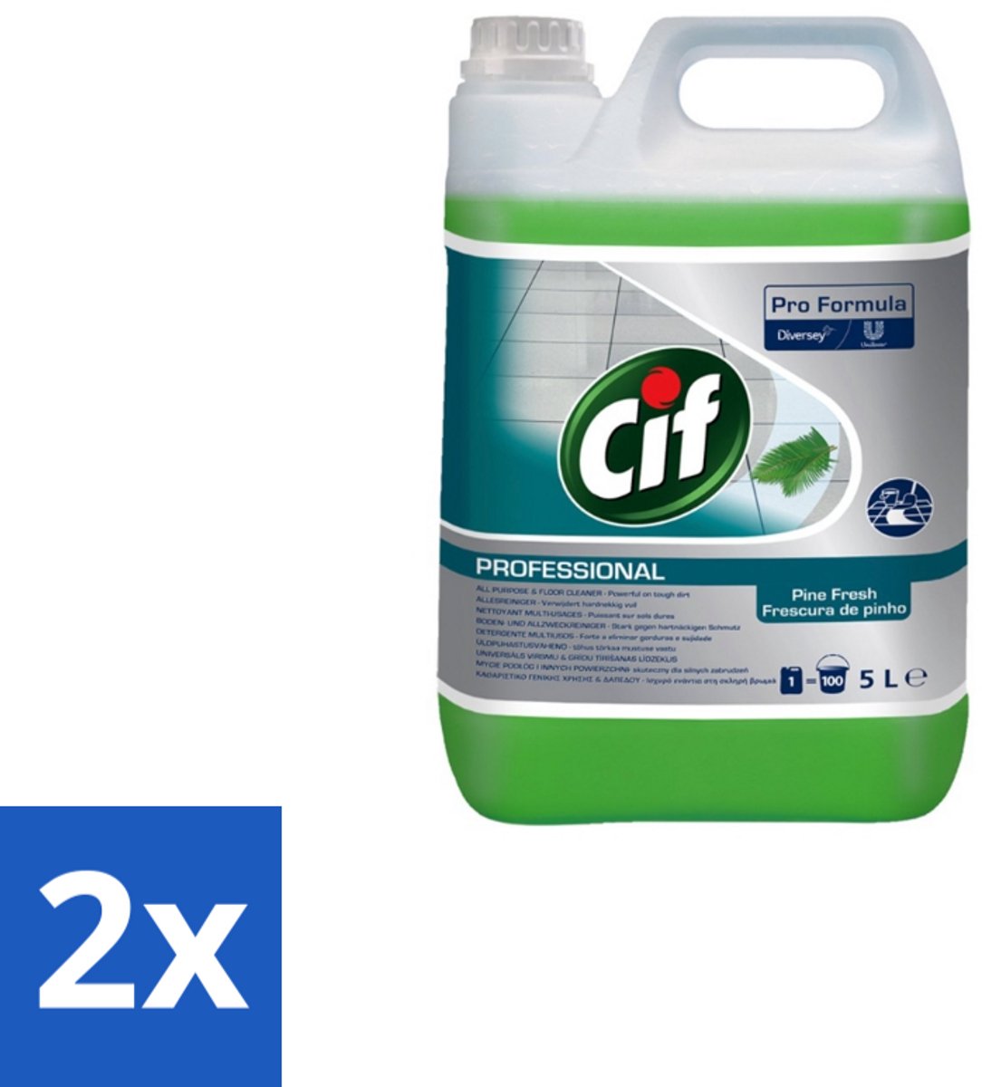 2 x Cif - Allesreiniger - Dennenfris - 5 l - Allesreiniger - Waterbestendig Oppervlak - Vloer - Vuil Oplossen - Vet Verwijderen