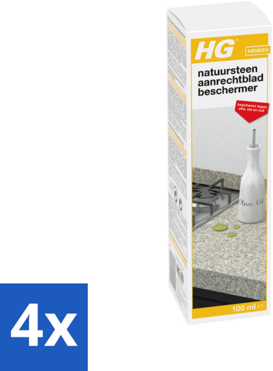 4 x HG Natuursteen Aanrechtbladbeschermer 100 ml - Natuursteen Bescherming - Aanrechtblad Beschermen - Vlekken Verwijderen - Marmer Onderhoud - Kalksteen Onderhoud