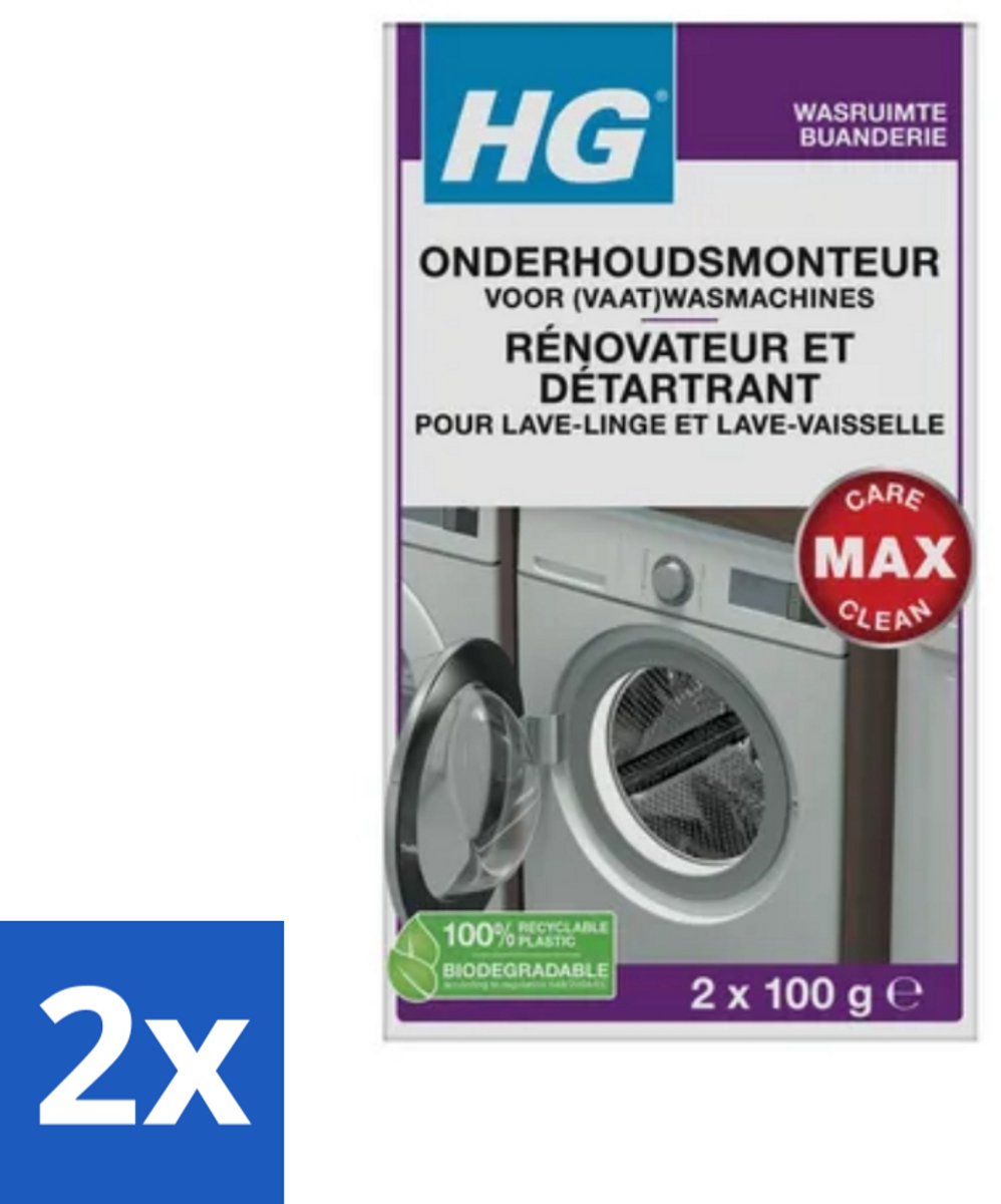 2 x HG - Onderhoudsmonteur - Voor (Vaat)Wasmachines - 2 tot 4 Wasbeurten - 200 g - Wasmachine Onderhoud - Vaatwasser Onderhoud - Wasmachine Reiniging - Vaatwasser Reiniging - Kalk Verwijdering
