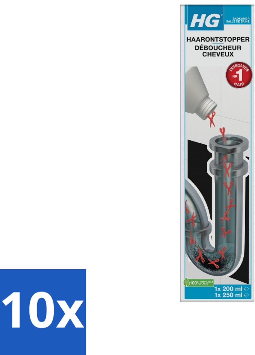 10 x HG Haarontstopper 450 ml - Haarontstopper - Badkamer - Haaroplossend - Verstopping - Doucheput
