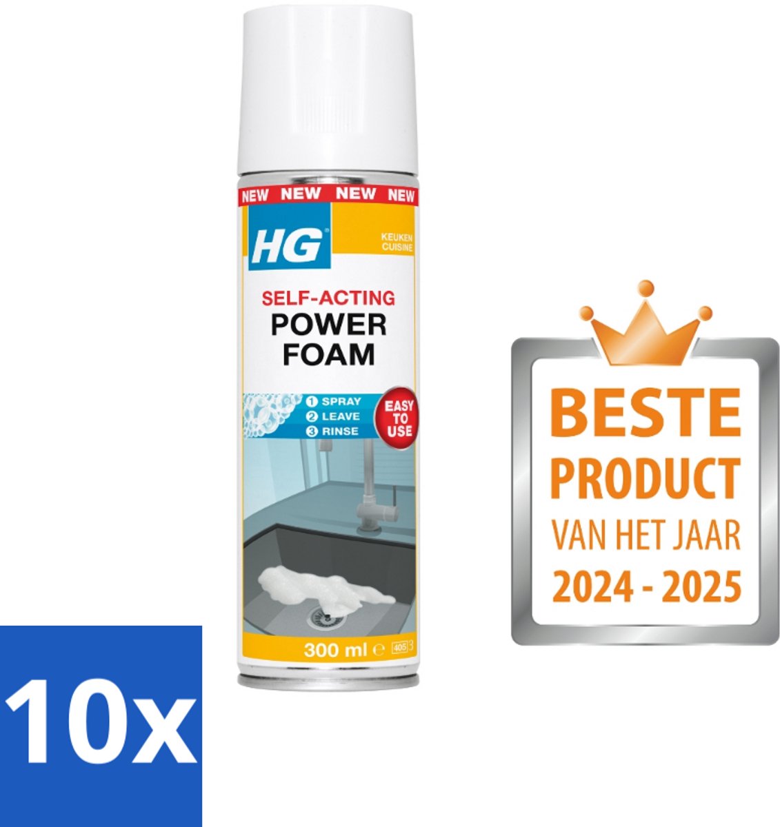 10 x HG - Power Foam Keuken - Vetoplossende Spray - 300 ml - Keuken Reinigen - Vet Oplossen - Keuken Hygiëne - Keuken Schoonmaken - Vetvrij Maken
