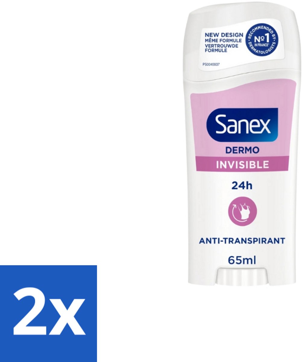 Sanex – Deodorant Stick – Dermo Invisible – 65 ml - Voordeelverpakking - 2 stuks