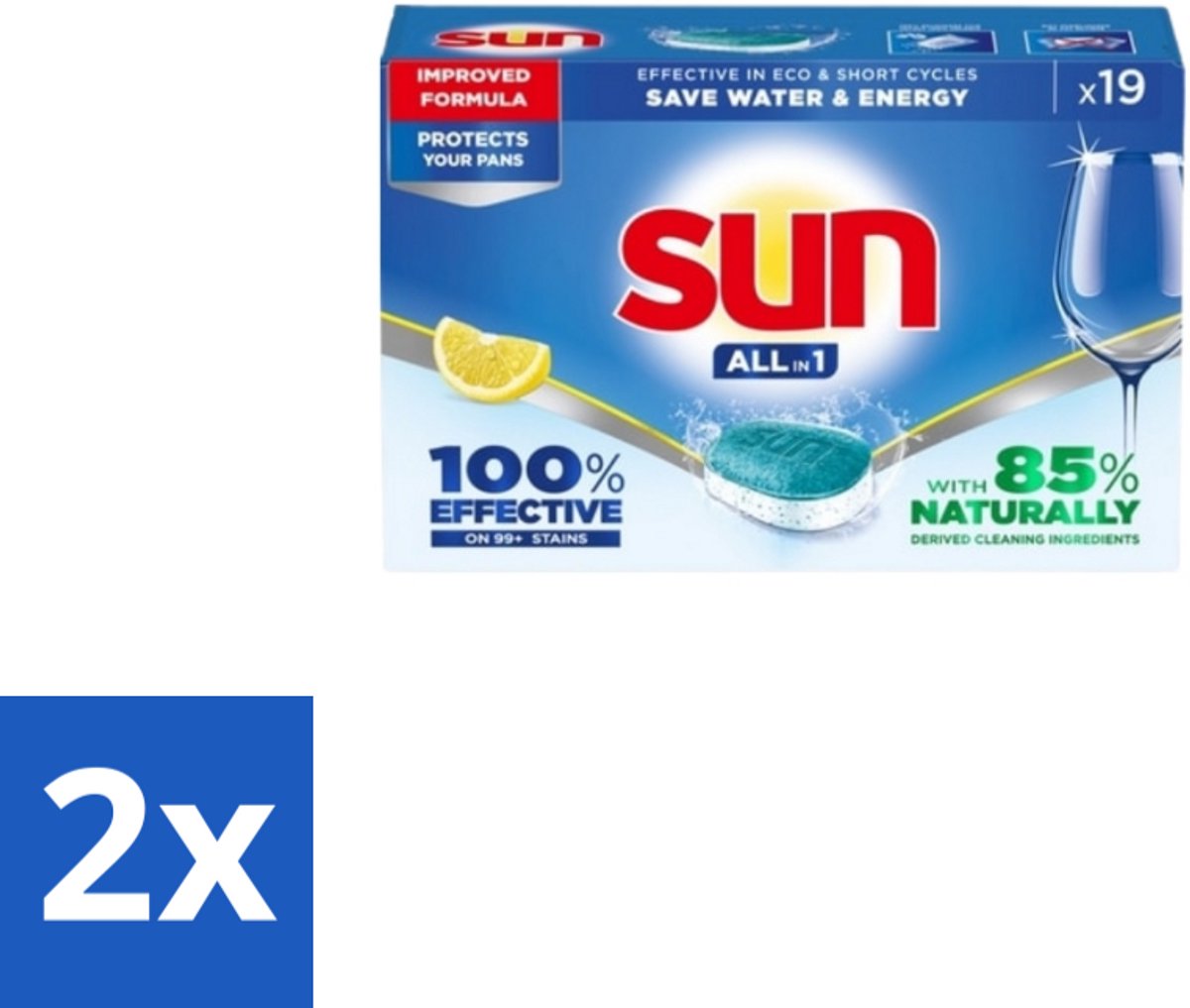 Sun – Vaatwastabletten – All-in-1 Citroen – 19 tabletten - Voordeelverpakking - 2 stuks