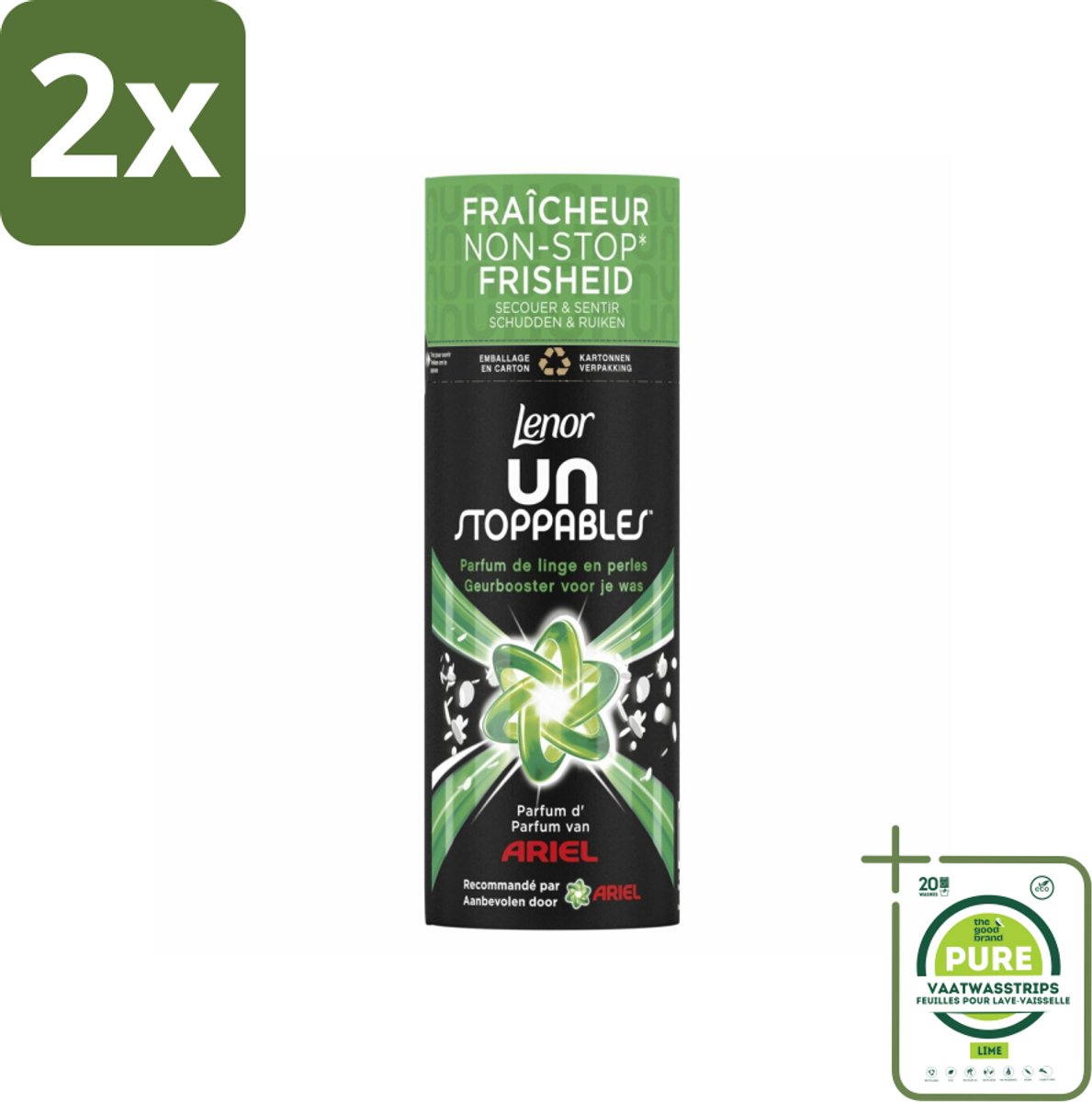 Lenor Unstoppables – Geurbooster – Ariel – 13 Wasbeurten – 165 g - Voordeelverpakking - 2 stuks - Geurbooster was - Frisse geur was