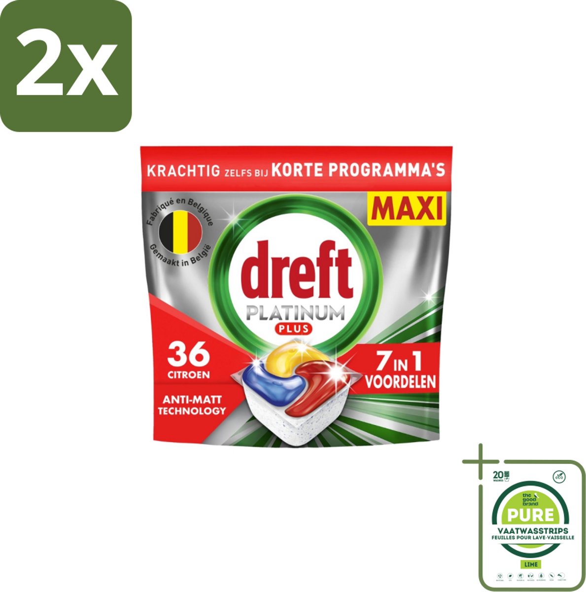 Dreft – Vaatwastabletten – Platinum Plus All-in-One – Citroen – 19 Tabletten - Voordeelverpakking - 2 stuks - Vaatwastabletten - Anti-dofheid