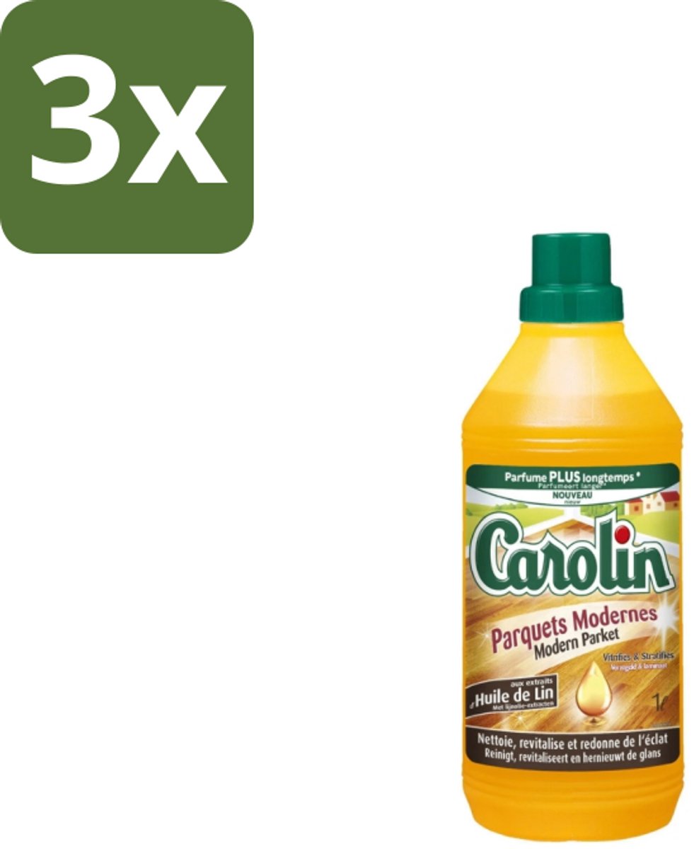 3 x Carolin – Vloerreiniger – Modern Parket – 1000 ml - Parket Reinigen - Parket Beschermen - Houten Vloer Reinigen - Parket Glans - Hout Beschermen