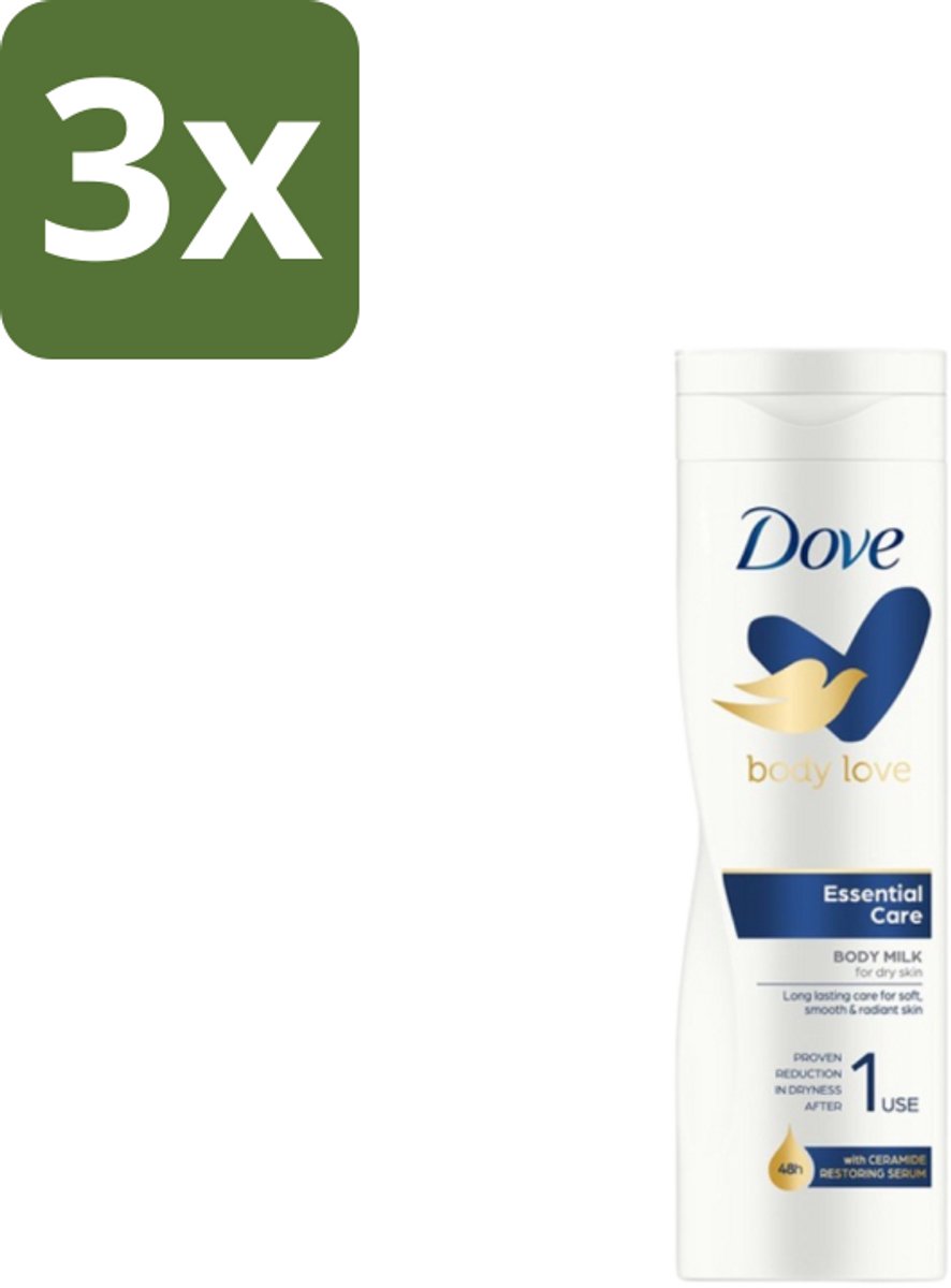3 x Dove – Bodylotion – Essential Women – 400 ml - Voedende Bodymilk - Droge Huid - Zachte Huid - Huidverzorging - Diepe Voeding