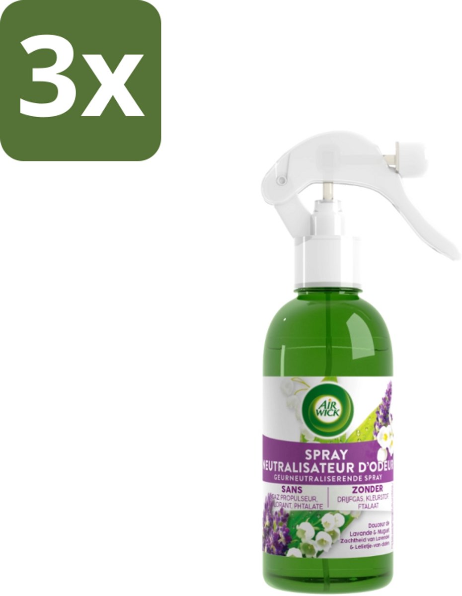 3 x Air Wick – Luchtverfrisser Spray – Active Fresh Lavendel & Lelie – 237 ml - Luchtverfrisser - Geur Neutraliseren - Natuurlijke Geur - Lavendel - Lelie