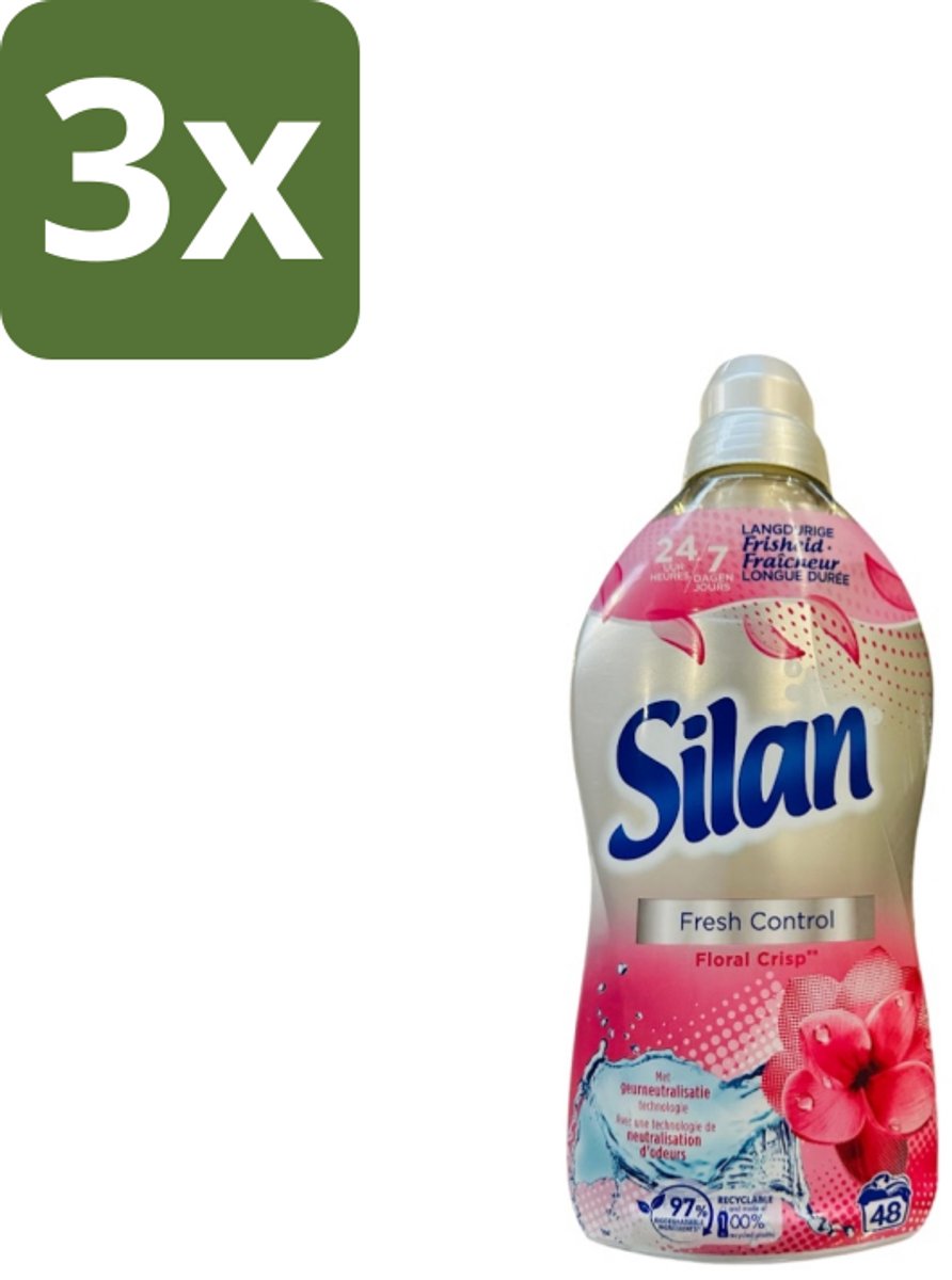 3 x Silan – Wasverzachter – Fresh Control Floral Crisp – 1056 ml - Wasverzachter - Frisheid - Bloemige Geur - Wasmachine - Textiel Verzachter