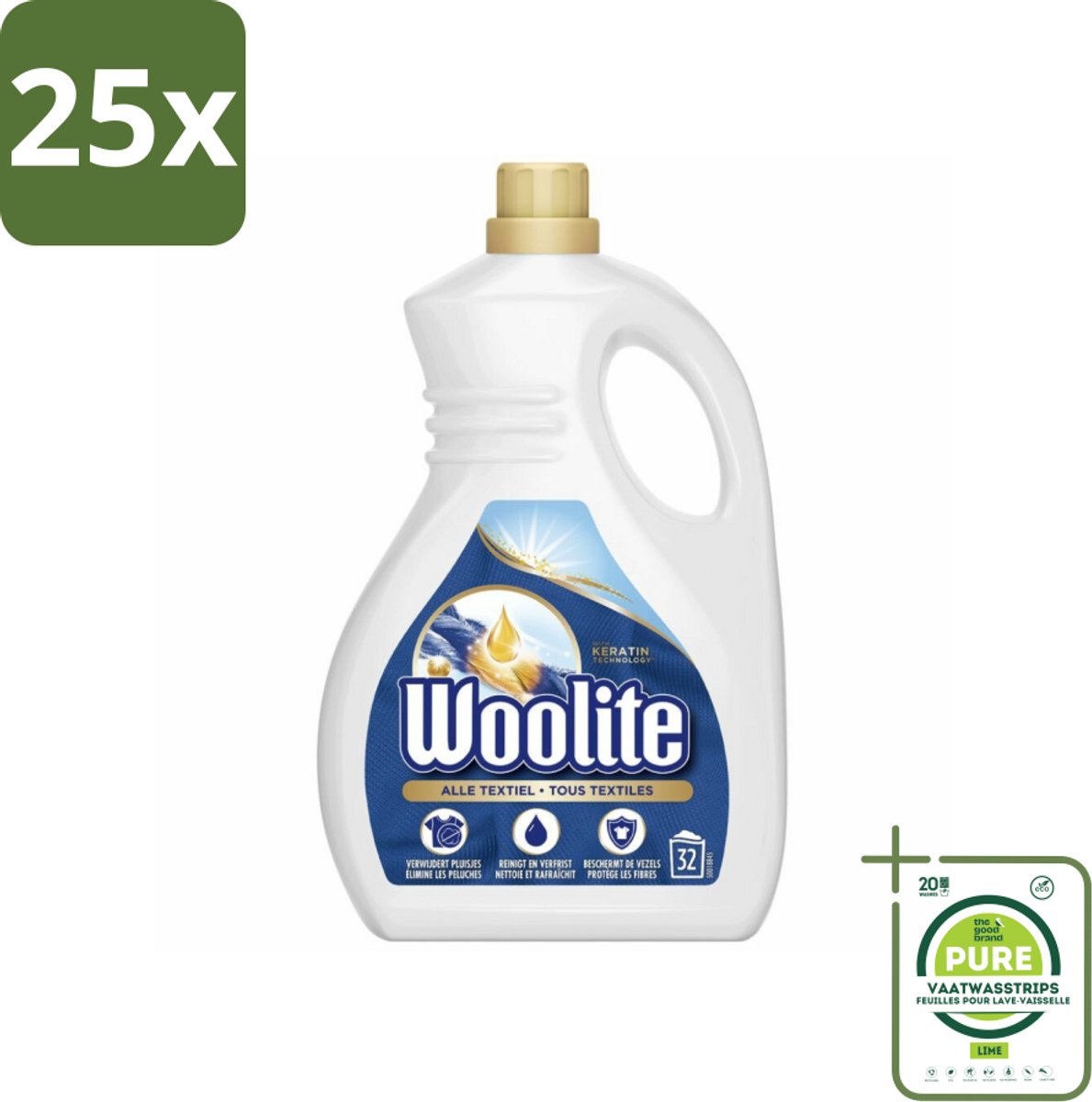 25 x Woolite Textile - Vloeibaar Wasmiddel - Met Keratine - Textiel Was - 32 Wasbeurten - 1,9L - Grootverpakking - Wasmiddel - Textielwas - Vloeibaar Wasmiddel - Keratine - Kledingverzorging