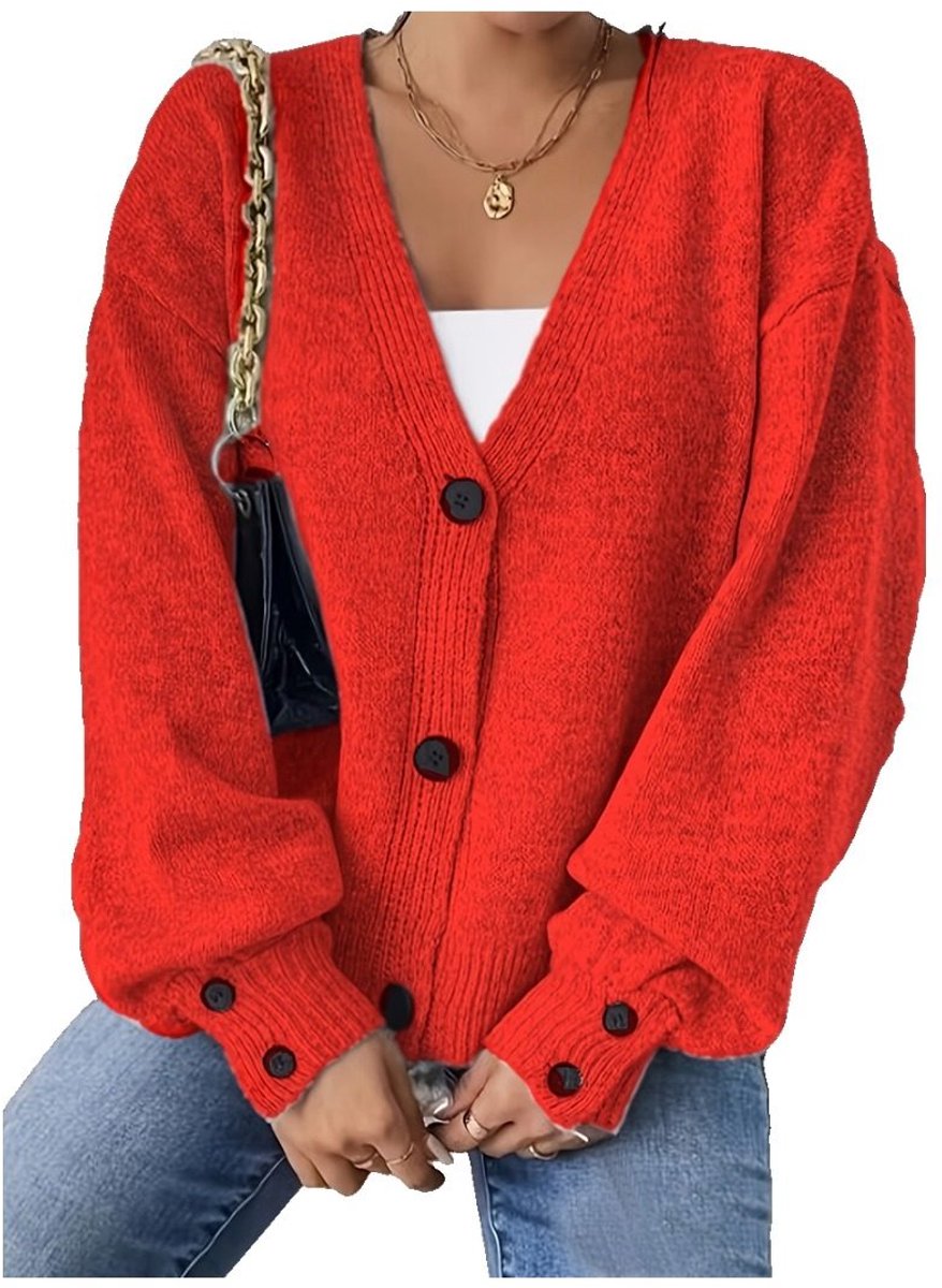 Currero Cardigan Dames Vest Vrouwen Met Knopen Volwassenen Warm Gebreid Vest Long Rood