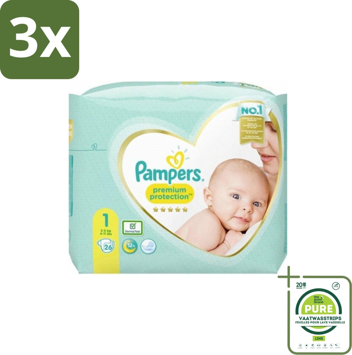 3 x Pampers – Luiers – Premium Protection Maat 1 – 26 Luiers - Grootverpakking - Luiers Voor Pasgeboren Baby's - Zachte Luier - Navelvriendelijke Luier - Dermatologisch Getest - Superabsorberende Kern