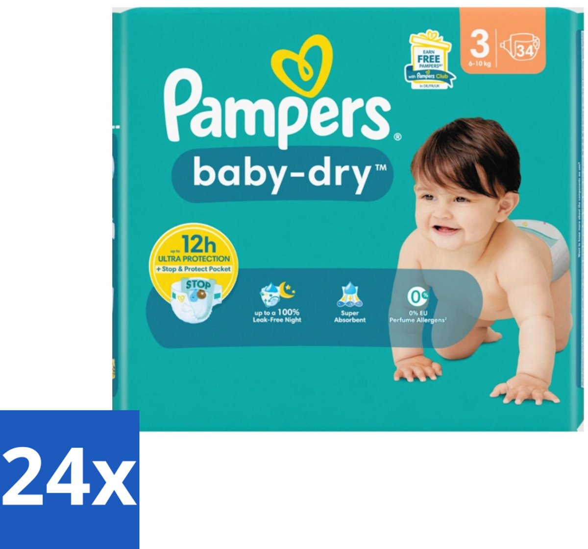 Pampers – Luiers – Baby-Dry Maat 3 (6-10 kg) – 34 Luiers - Voordeelverpakking - 24 stuks