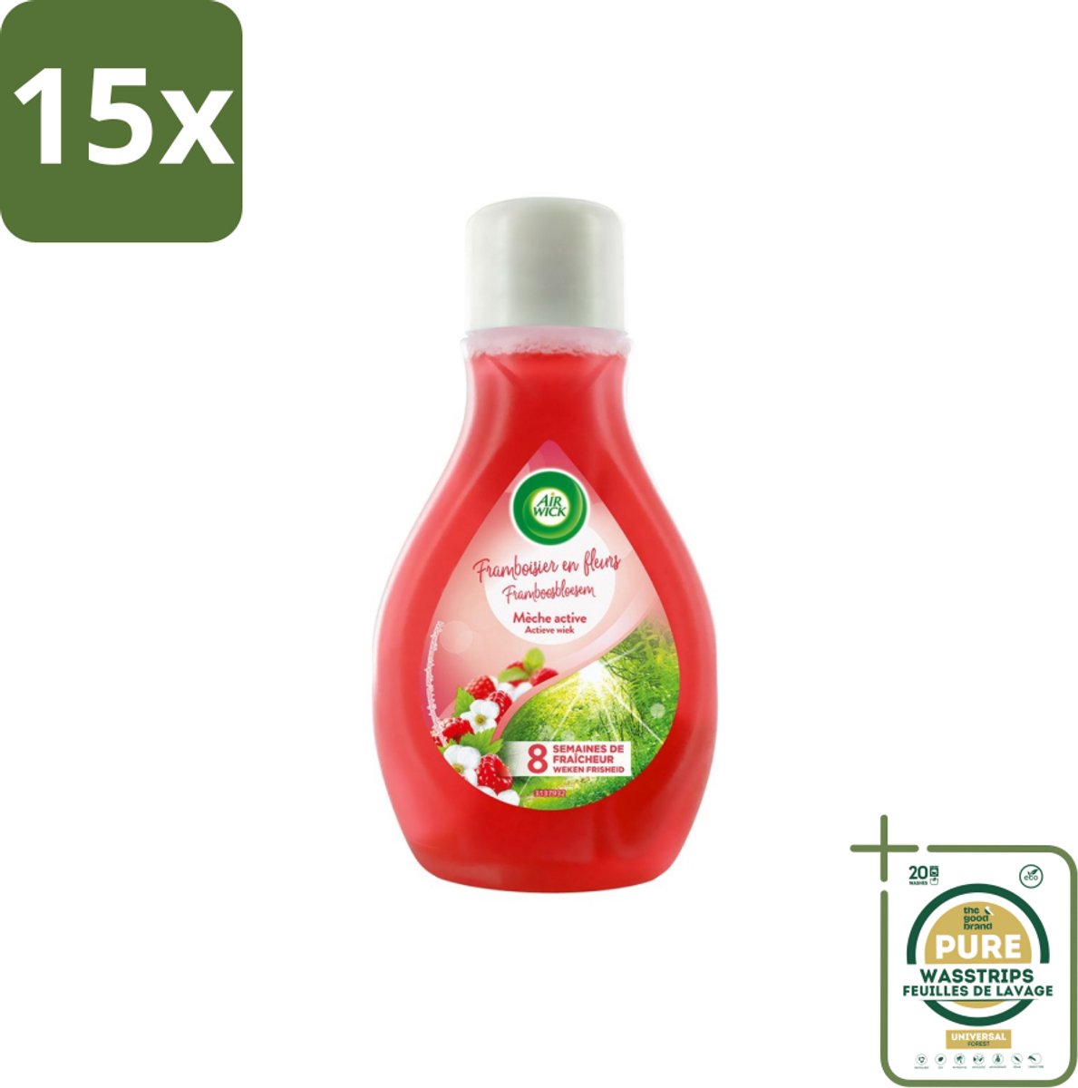 15 x Air Wick – Luchtverfrisser – Actieve Wiek Framboos & Bloesem – 375 ml - Grootverpakking - Luchtverfrisser - Geur - Framboos En Bloesem - Actieve Wiek - Geurverspreiding
