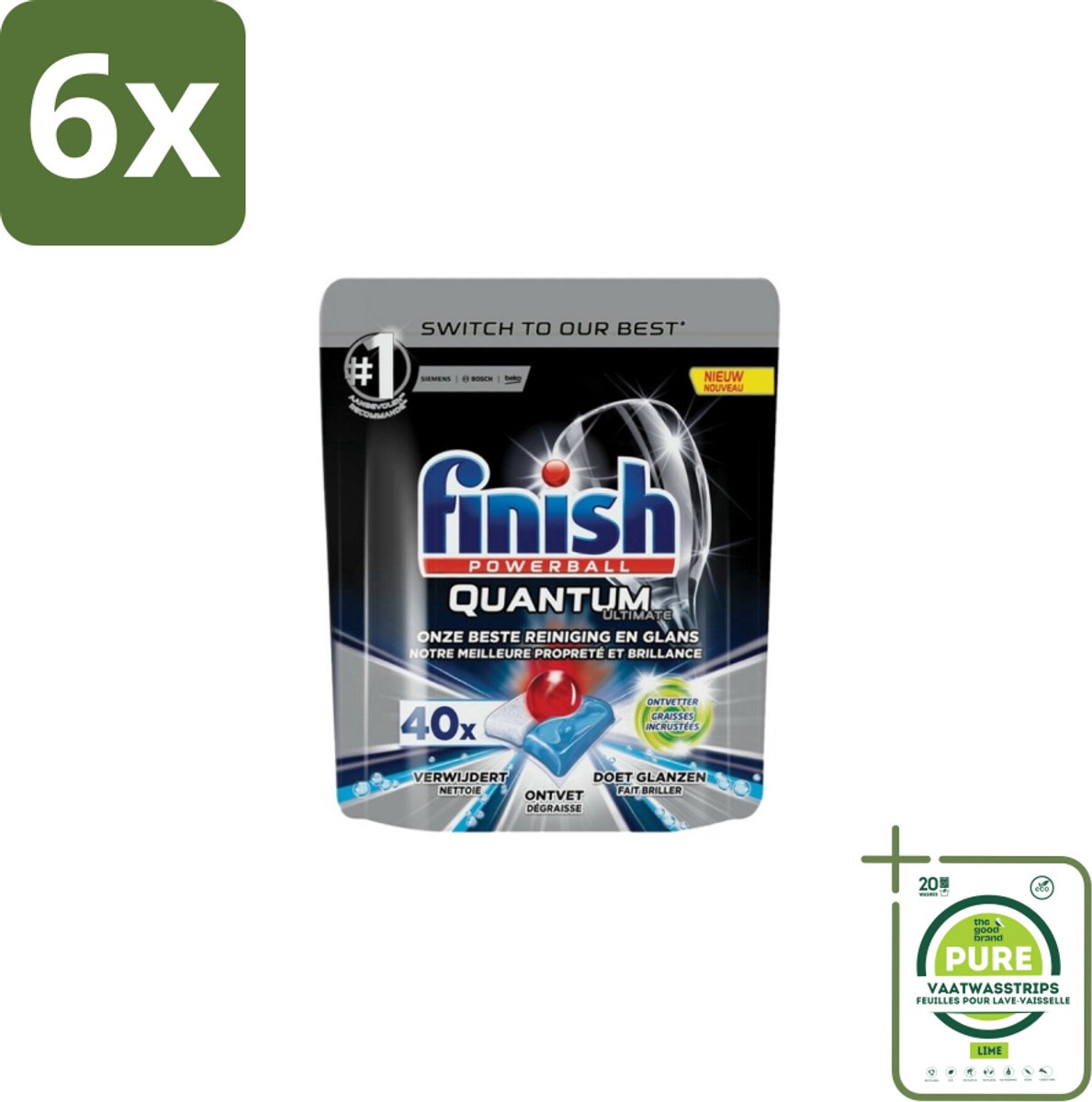 Finish – Vaatwastabletten – Quantum Ultimate Ontvetter – 40 Capsules - Voordeelverpakking - 6 stuks - Vaatwas - Vaatwas tablet