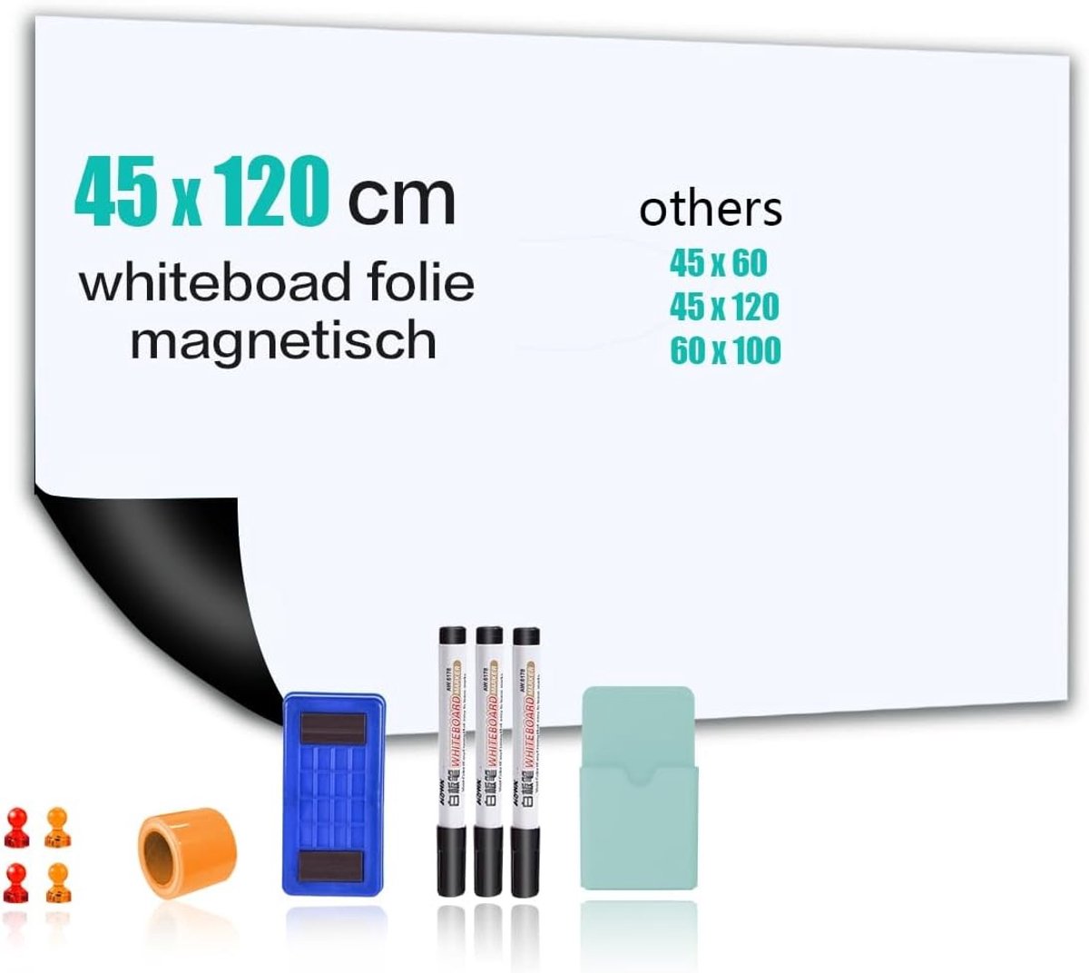 Whiteboardfolie - Wit - 45 x 120 x 1 cm - Zelfklevend Magnetisch PET-oppervlak - Voor School, Kantoor en Thuis