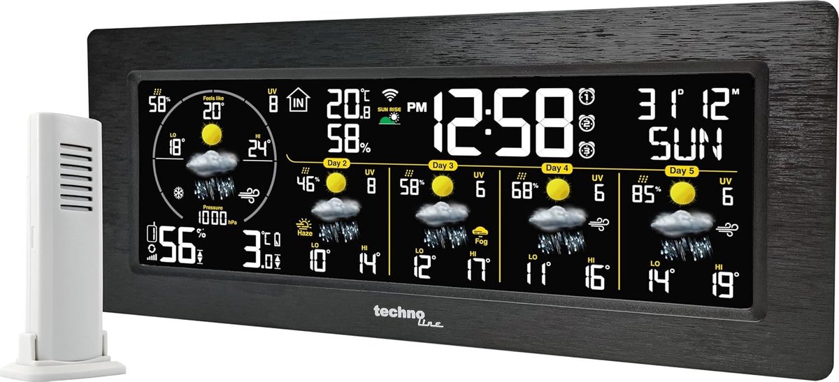 Wifi-thermometer - Zwart - 23 x 10 cm - Weerstation met Kleurendisplay en App-bediening - Voor Thuisgebruik