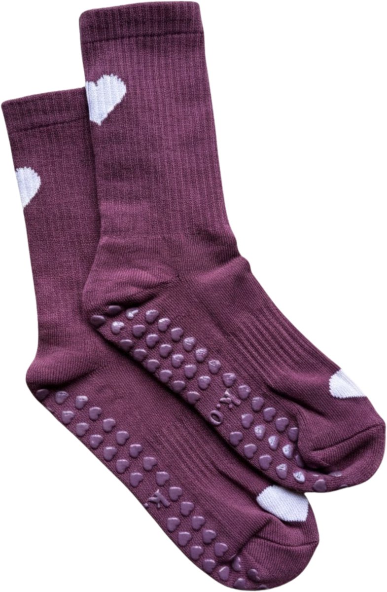 KORRHAUS Dark Plum Heart Pilates Gripsokken