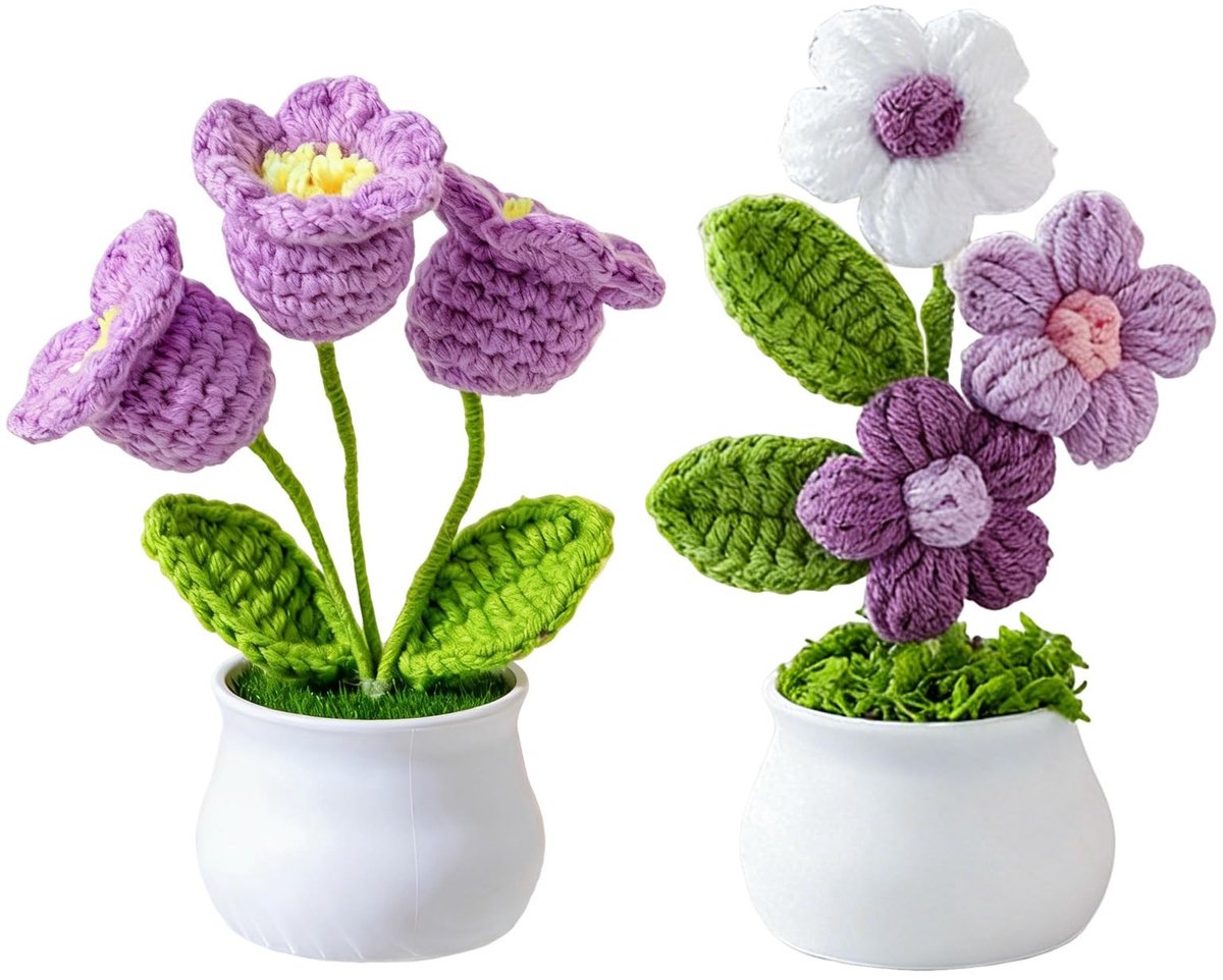 Solidchoice - 2 Stuks Gehaakte Paarse Bloemen voor Decoratie
