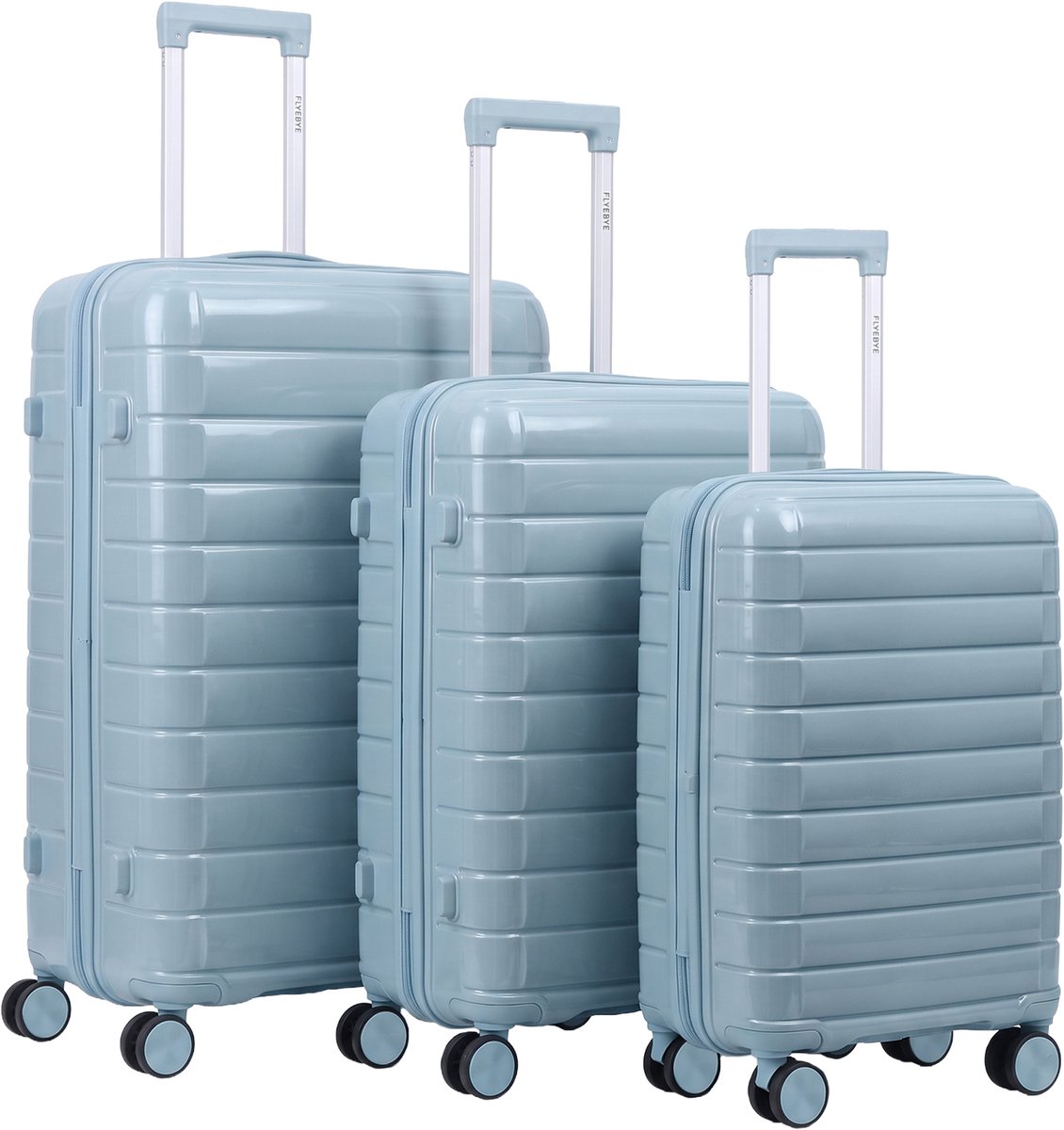 FLY&BYE® Kofferset Classic - S/M/L - 3 Delig - Complete Set - 35 Handbagage + 60 en 94L Ruimbagage - Cijferslot - Licht Blauw