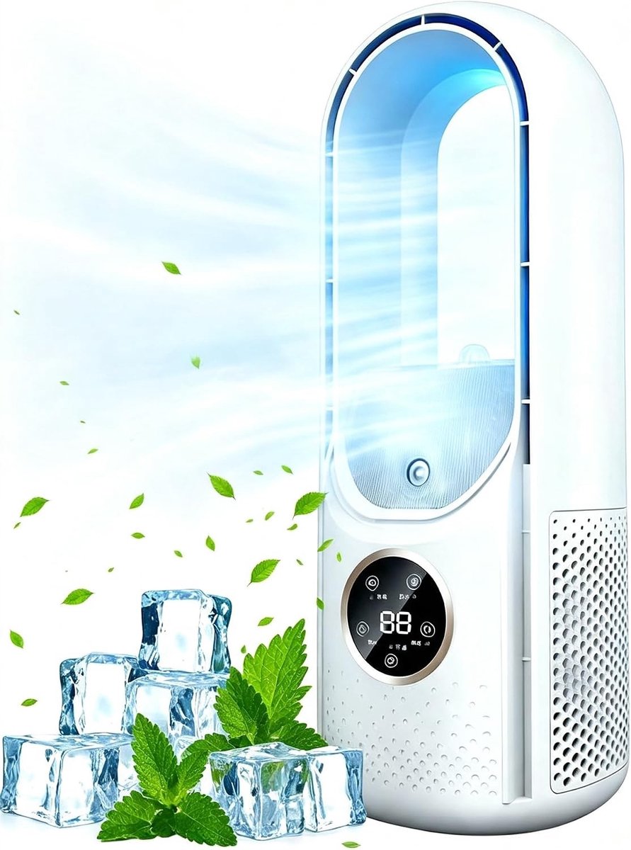 Mini airco - Wit - Mini - Bladloze Tafelventilator met Luchtbevochtiger - Voor Thuis en Kantoor