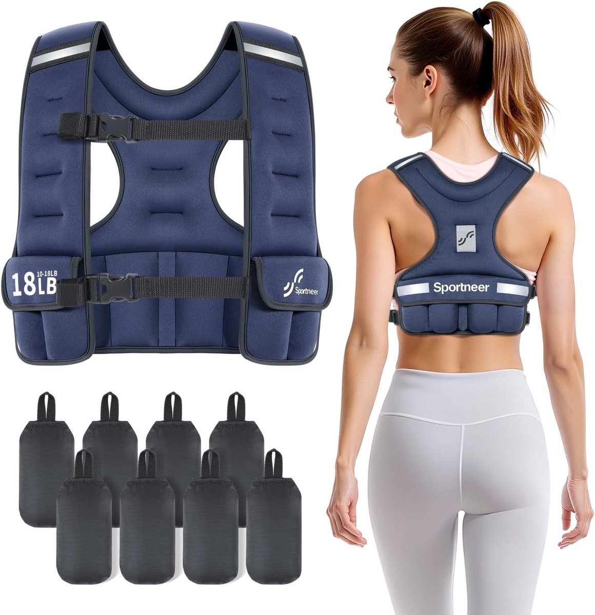 Loopvest - Blauw - Verstelbaar gewichtsvest 40,64 cm - 8,16 kg met dubbele sluitingen - Voor dames