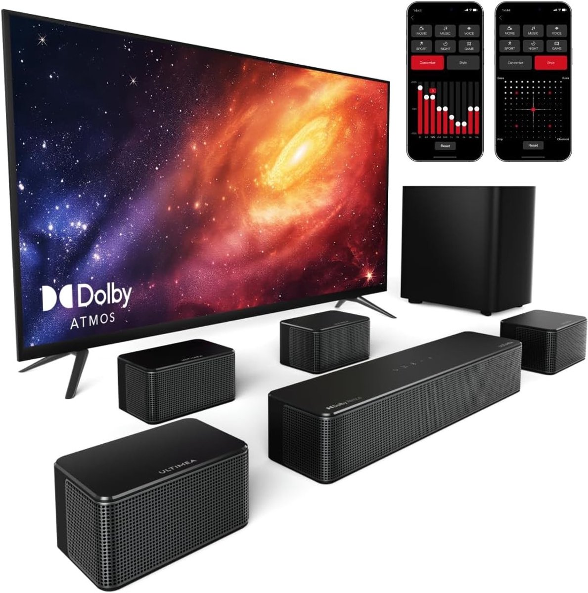 Mini soundbar - Zwart - 460W - 7.1 Surround Sound Systeem met Draadloze Subwoofer - Voor TV en Home Theater