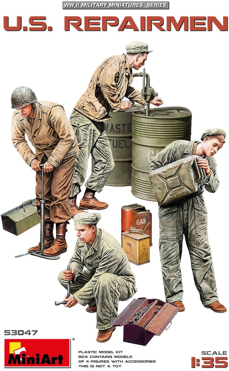 MiniArt Modelbouwpakket Militaire voertuigen - 53047 Amerikaanse Reparateurs WWII - 4 Figuren Plastic - 1:35 - Modelbouw