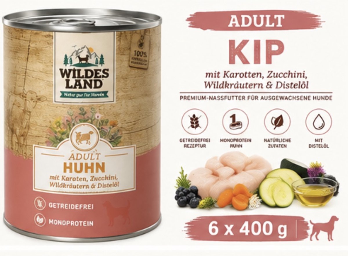 Wildes Land Wildes Land Dog Can Classic Kip met Wortel & Courgette - 6 x 400 g