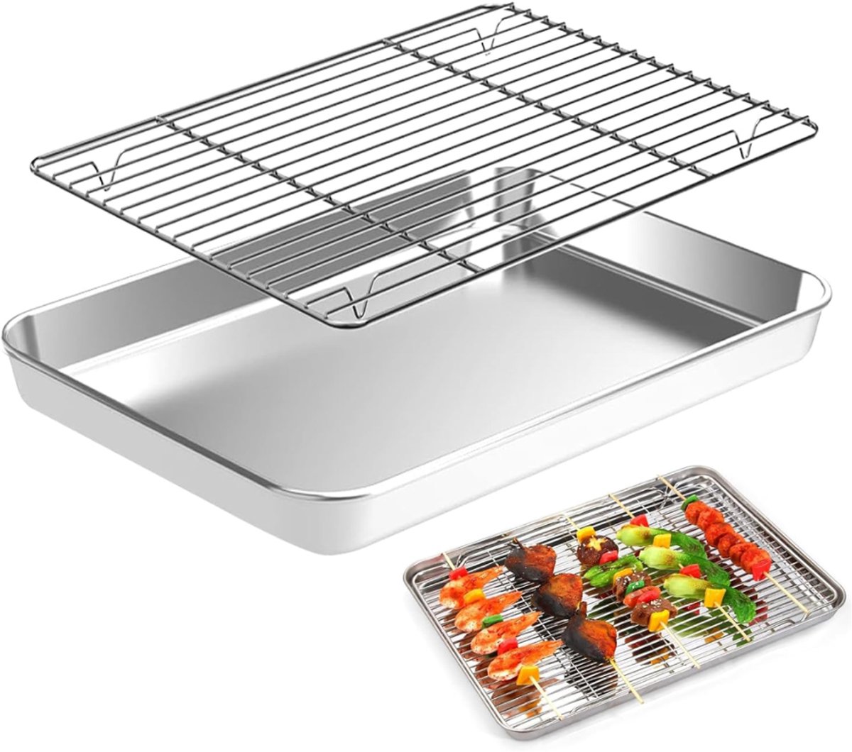 ZRNS® Braadslede - Ovenschaal - Anti-aanbak - Braadpan Voor Ovengerechten - Met Rooster - 23,5 x 17,5 x 2,5 cm